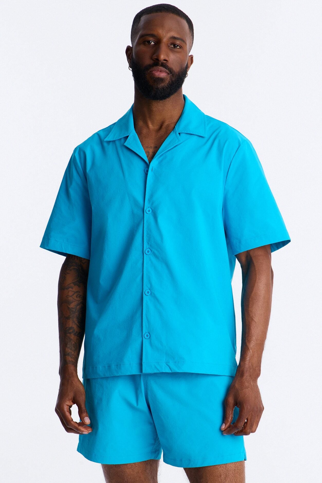 Montez Cuban Collar Button Up Shirt - Blue image 1