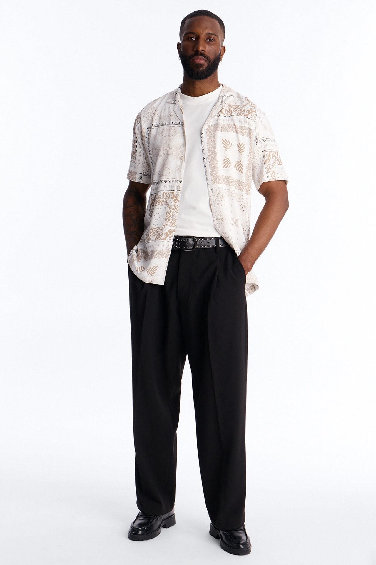 Coastline Cuban Collar Button Up Shirt - White/combo image 1