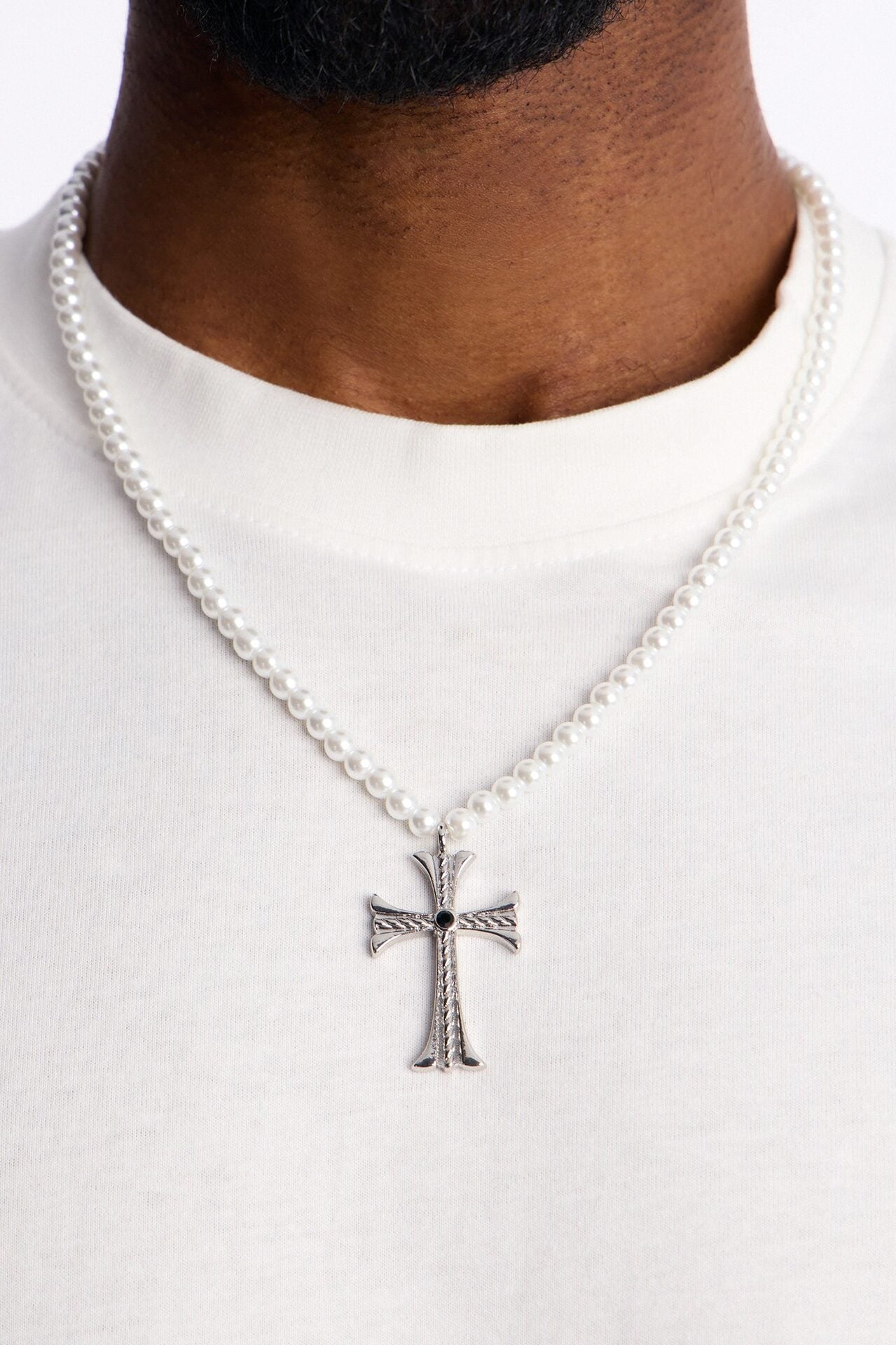 Holy Pearls Cross Necklace - Silver image 1