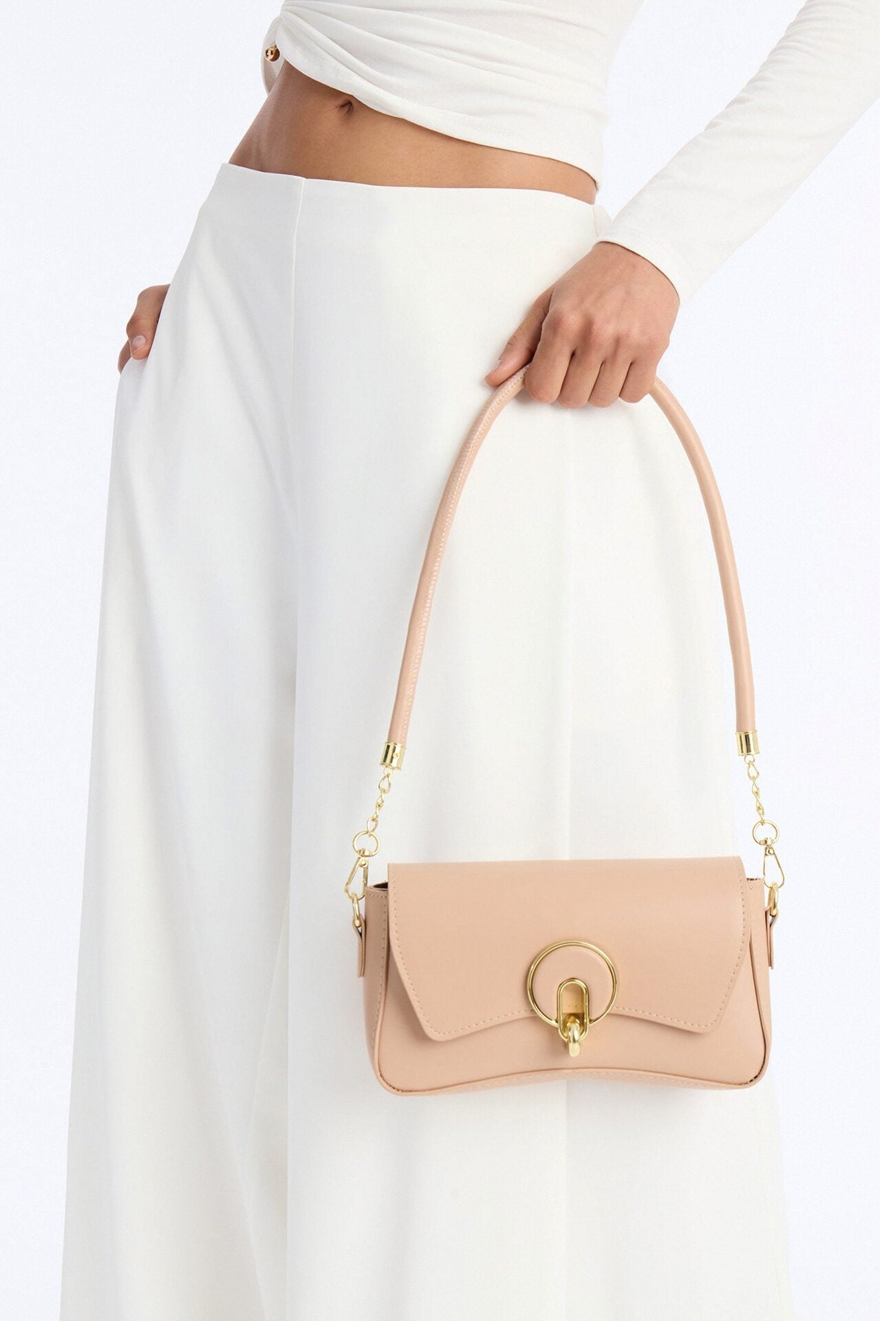 Sunday Stroll Faux Leather Shoulder Handbag - Nude image 1