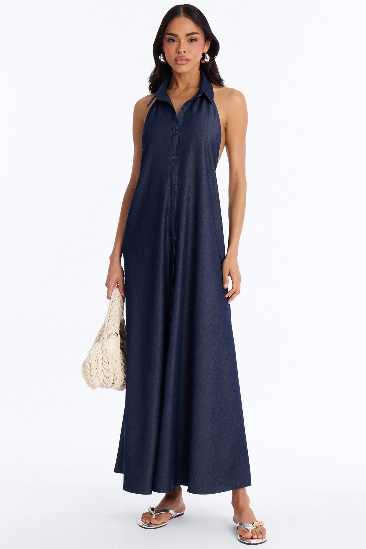 Kristi Halter Denim Maxi Dress - Dark Denim image 1