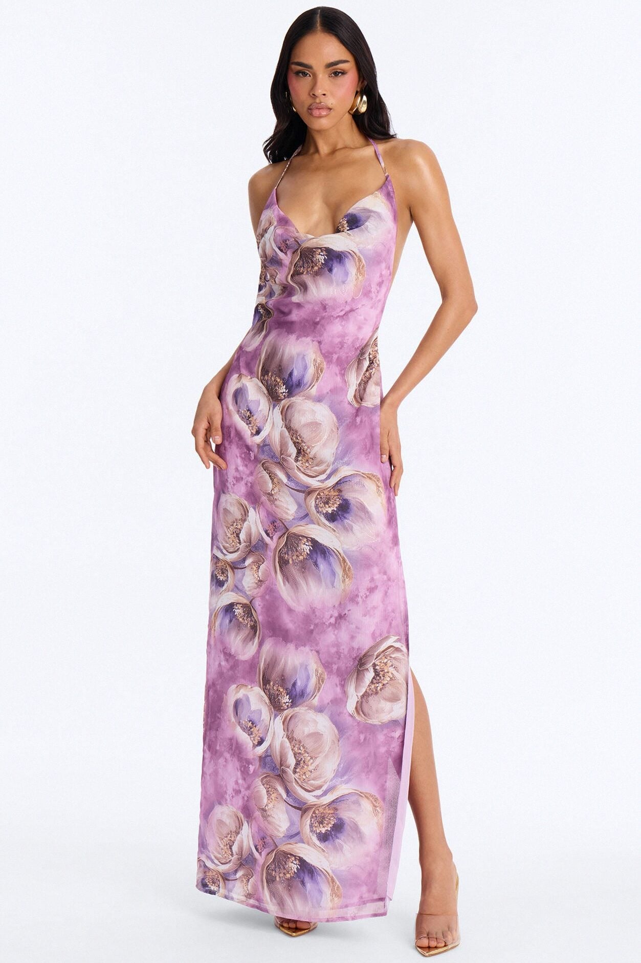 Soft Life Halter Chiffon Maxi Dress - Purple/combo image 1