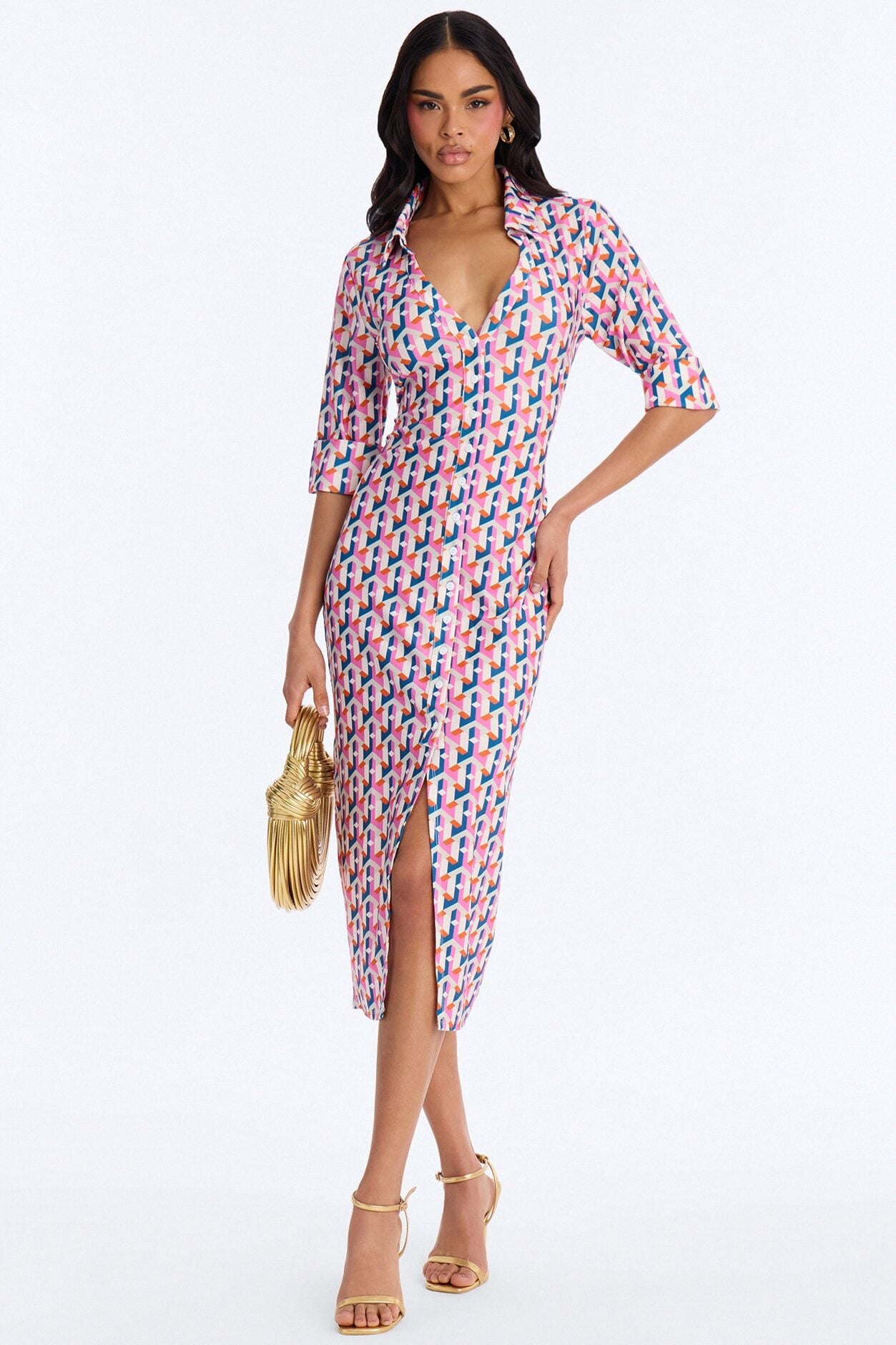 Elise Printed Midi Dress - Pink/combo image 1