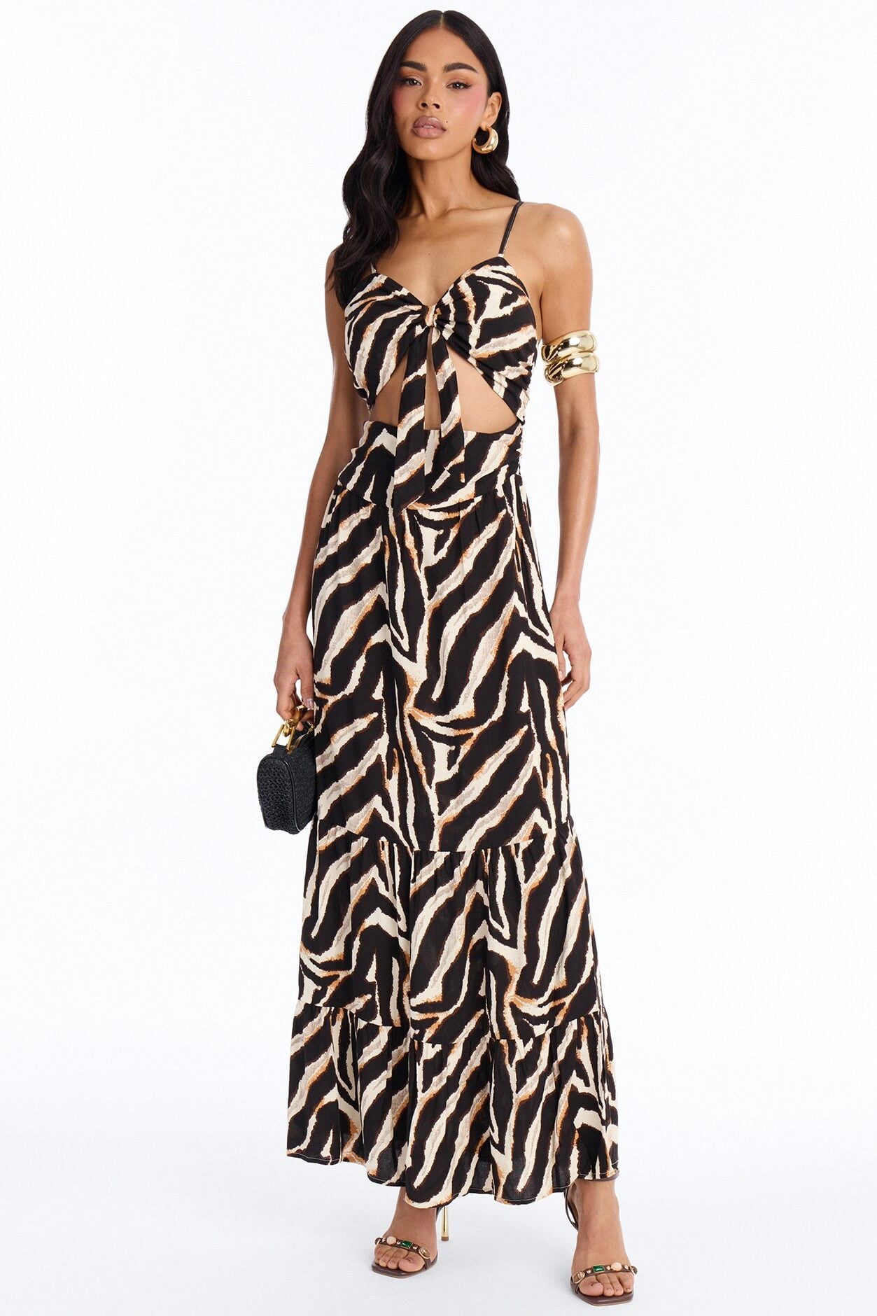 Kaylie Printed Tie Front Maxi Dress - Black/combo image 1