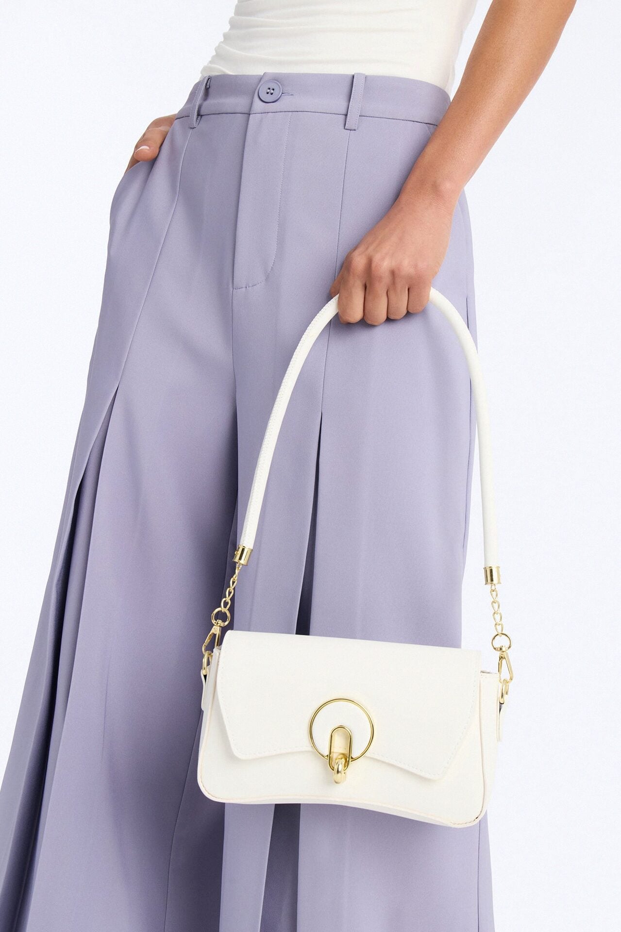 Sunday Stroll Faux Leather Shoulder Handbag - White image 1