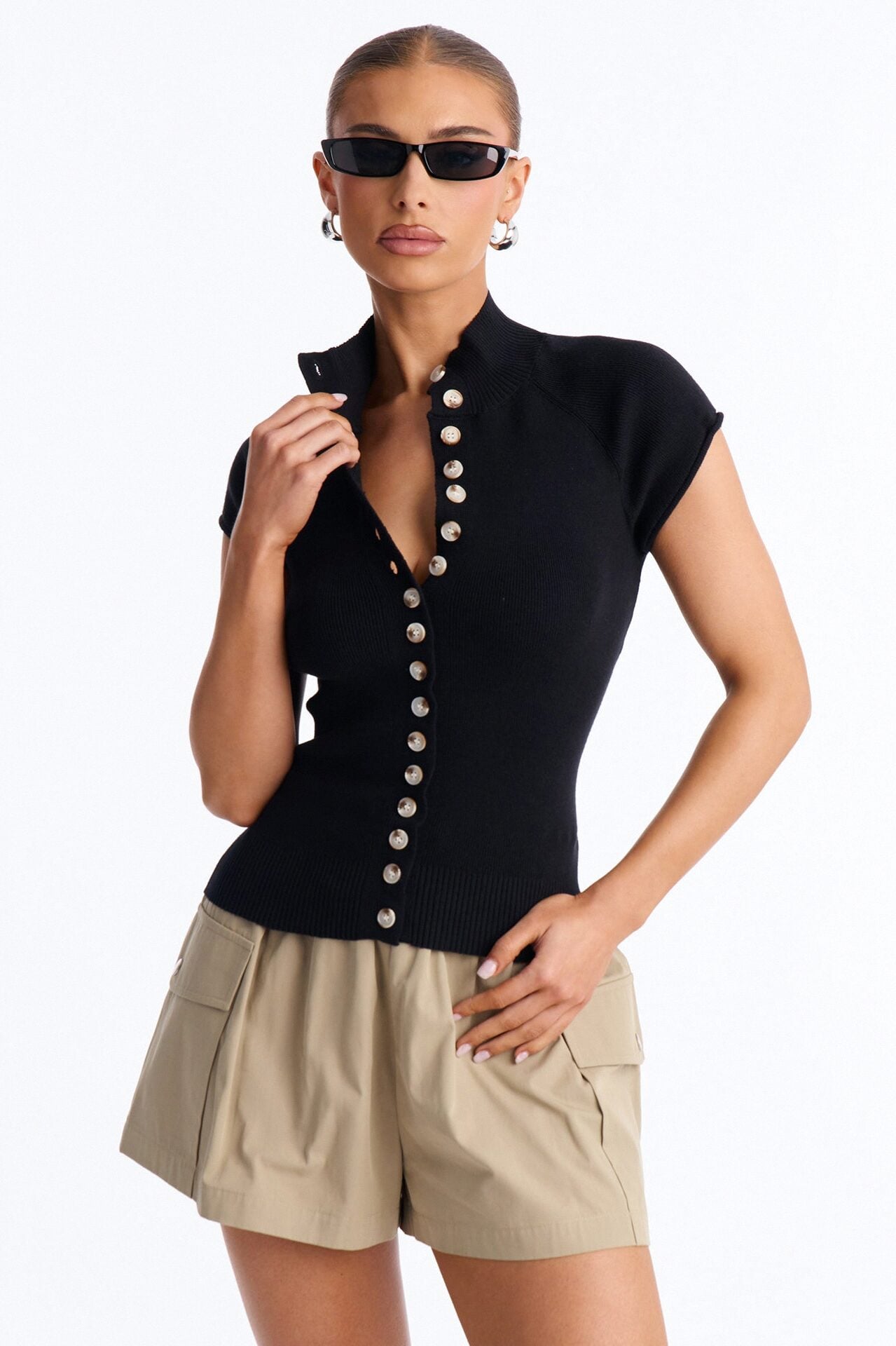 In A Daydream Mock Neck Cardigan Top - Black image 1