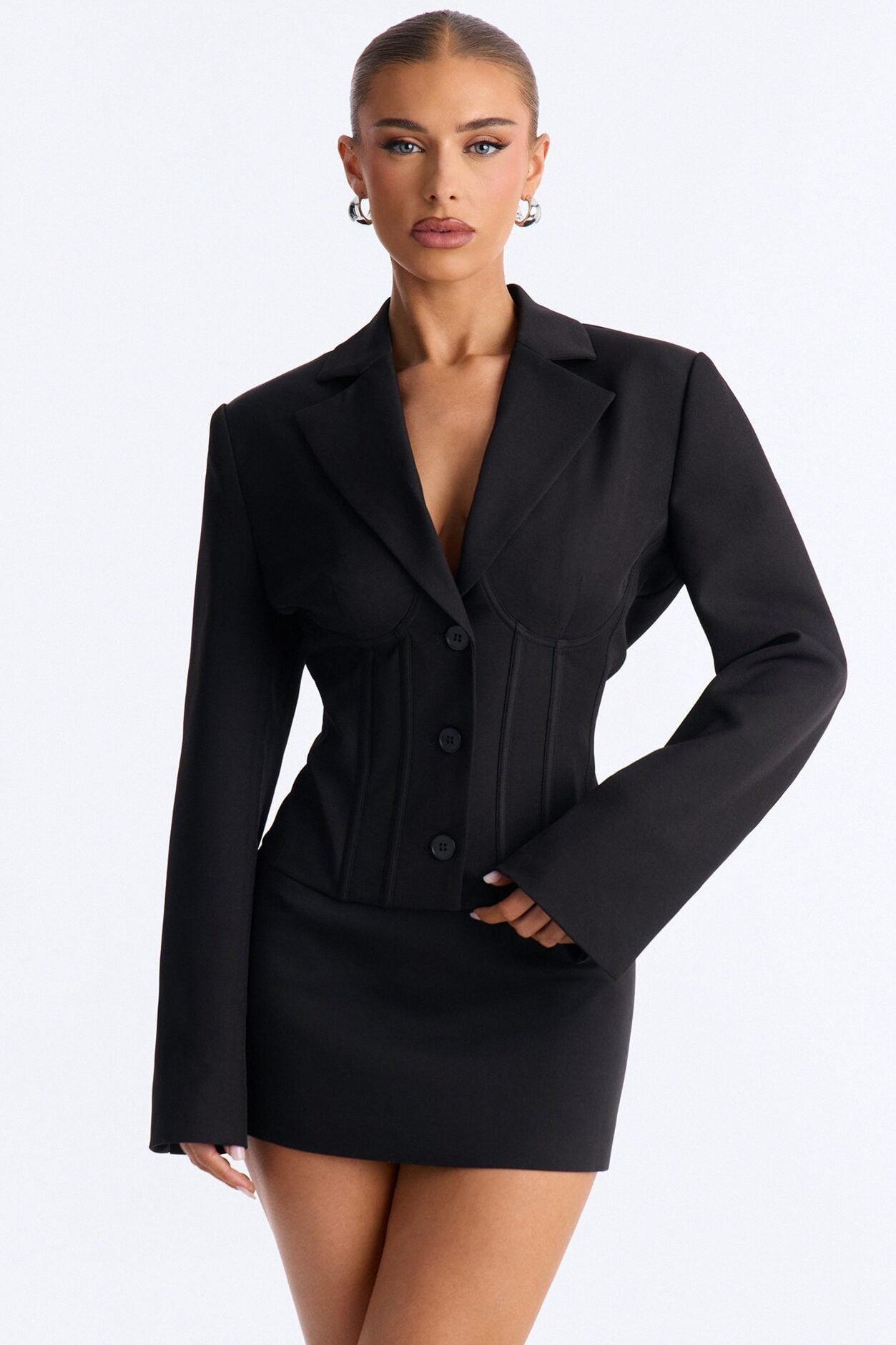 Where's Your Waist Corset Fitted Blazer - Black image 1
