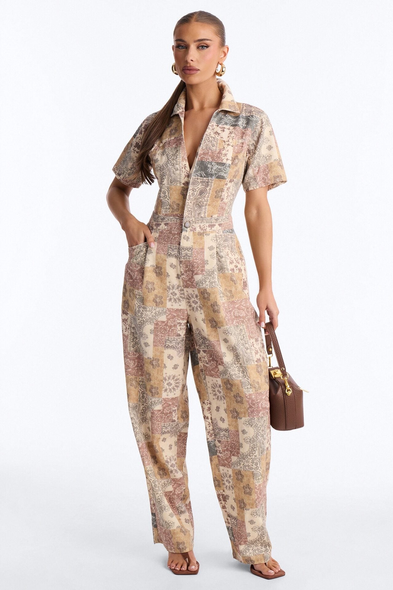 Francesca Twill Wide Leg Jumpsuit - Multi Color image 1
