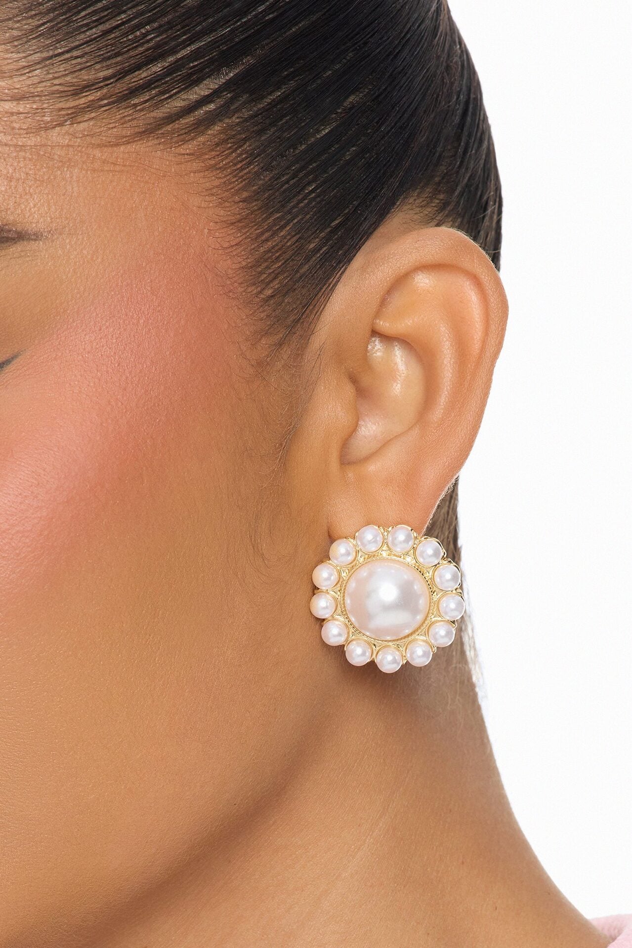 Pearly Moon Stud Earrings - Gold/combo image 1