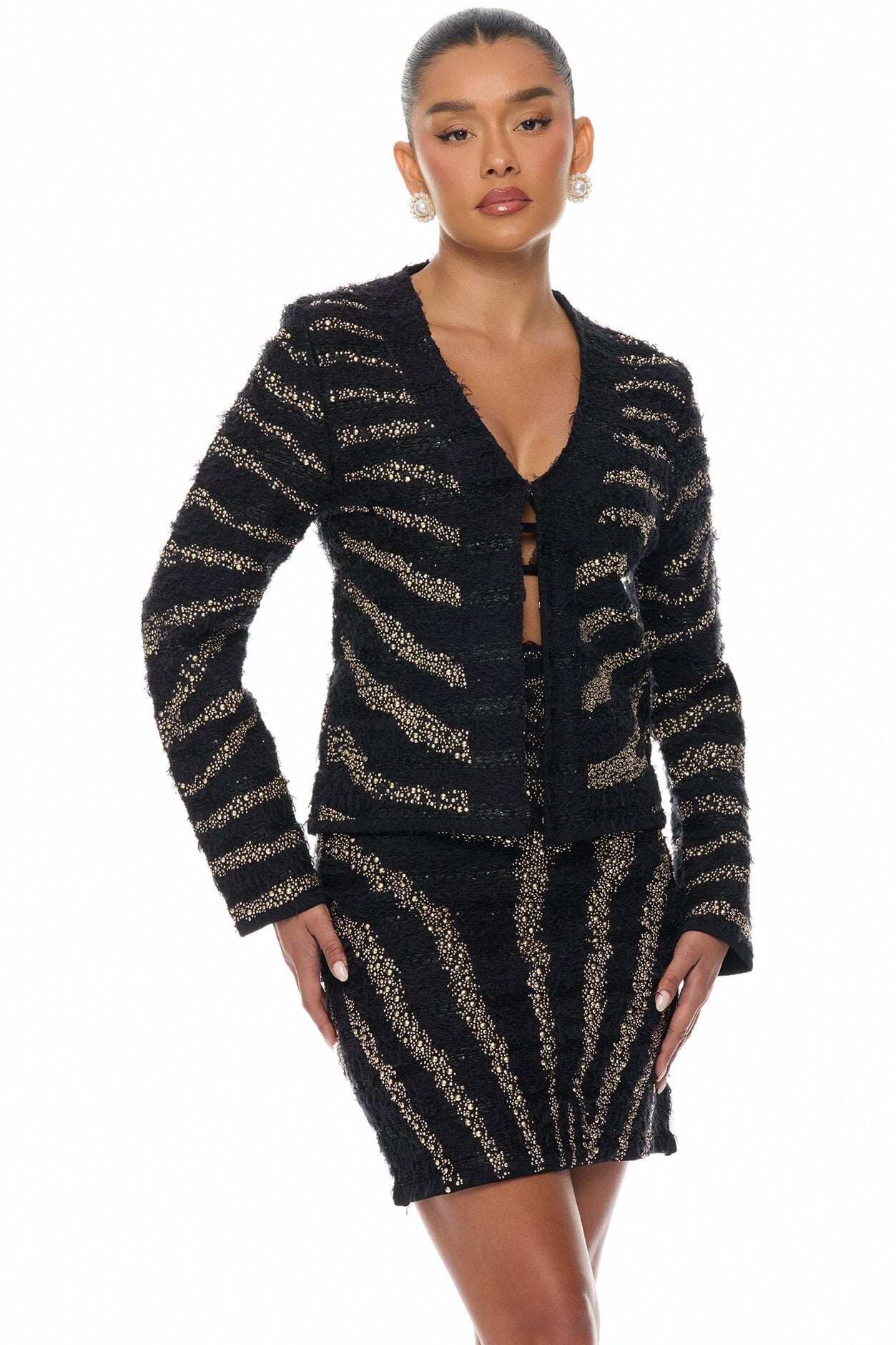 Meagan Embellished Tweed Jacket - Black image 1