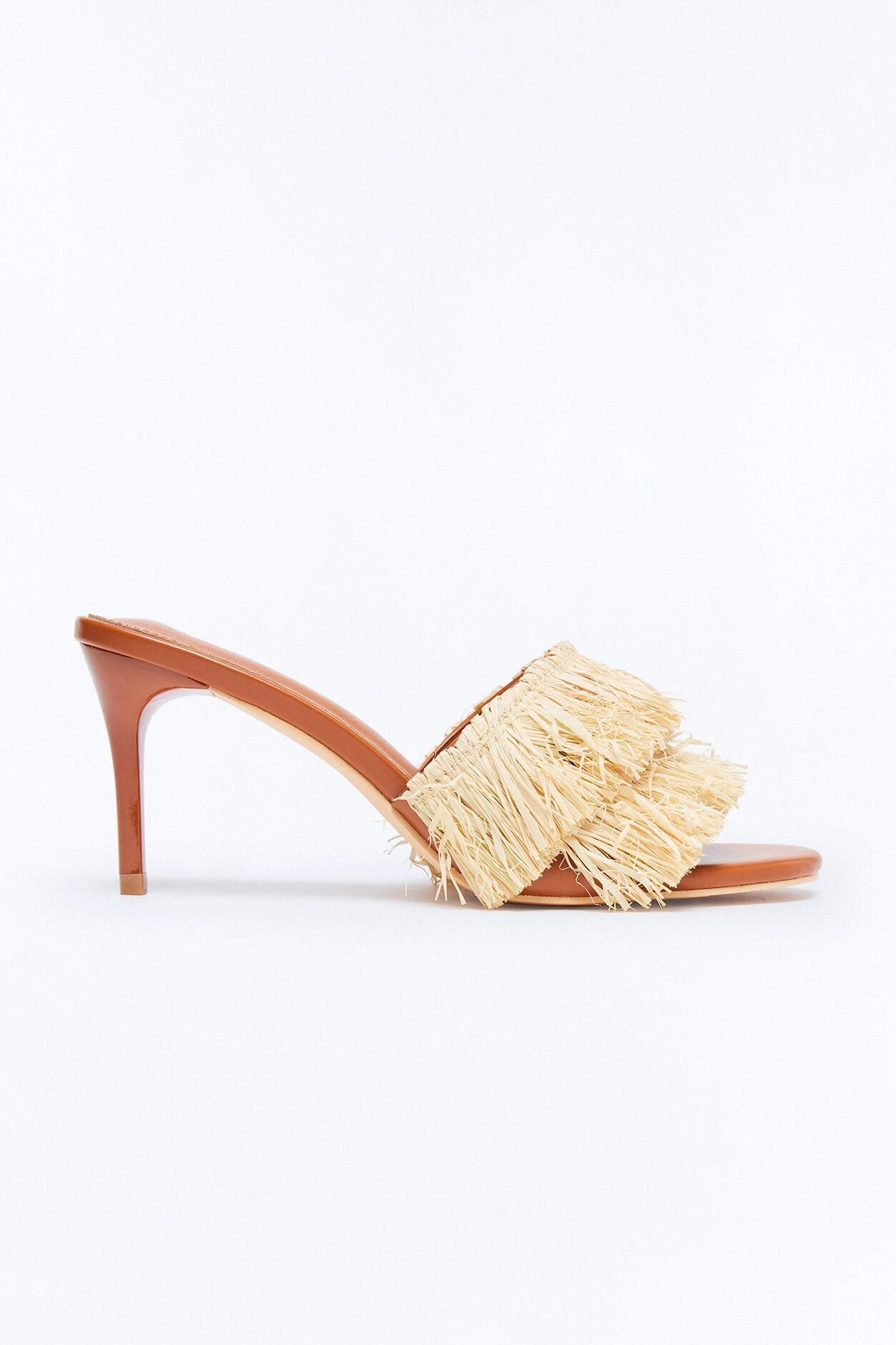 Tiki Raffia Fringe Heels - Tan image 1