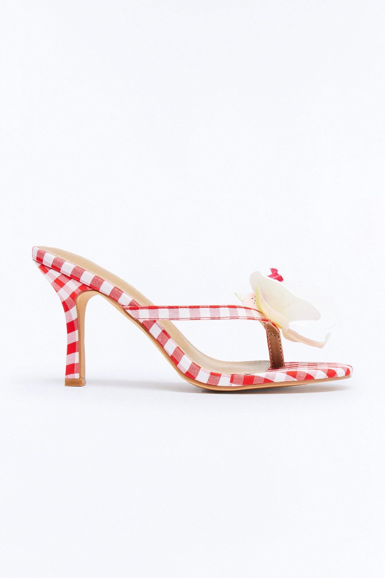Plentiful Flower Gingham Thong Heels - Red image 1