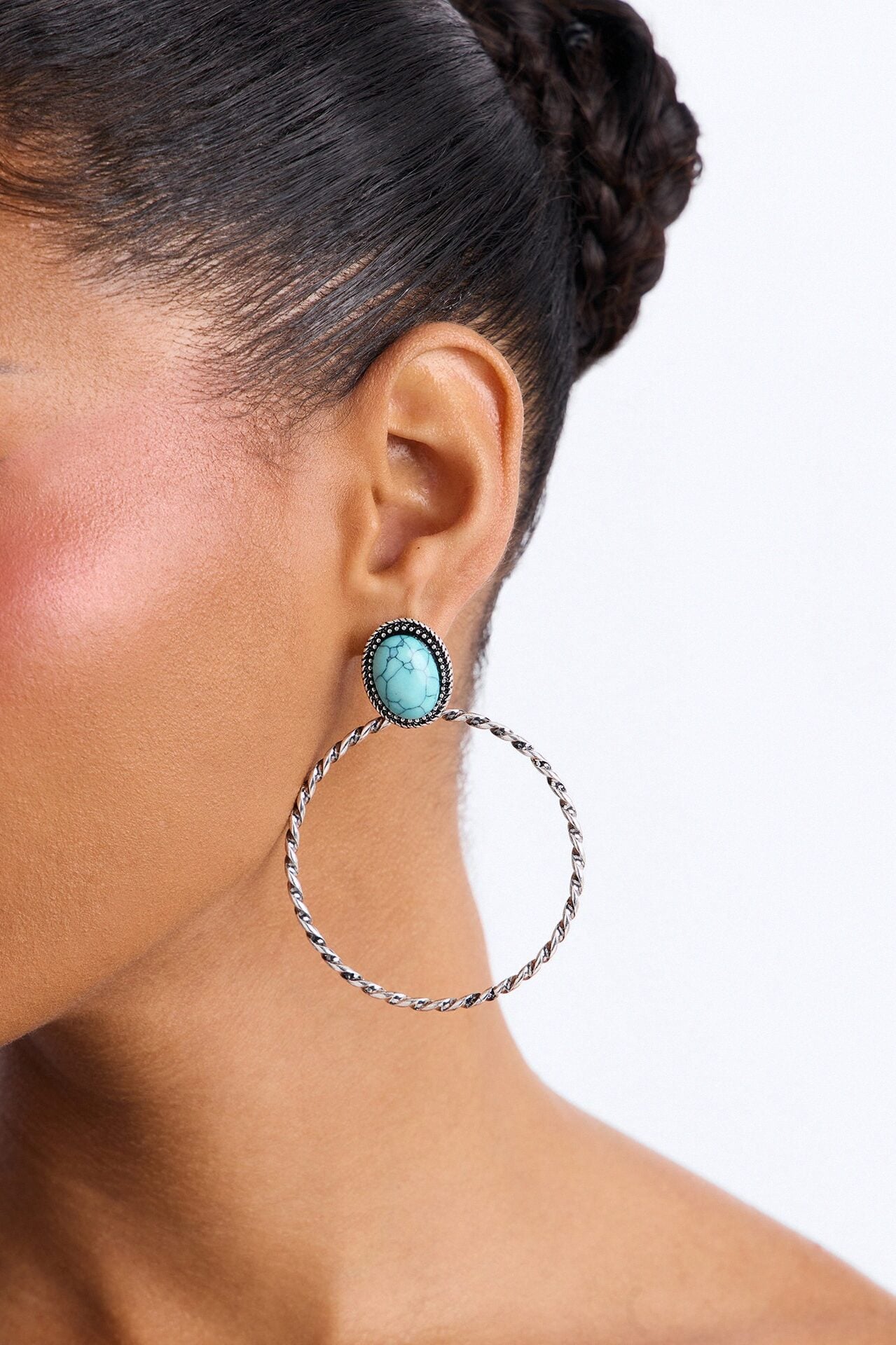 Sasha Twisted Stone Hoop Earrings - Turquoise image 1