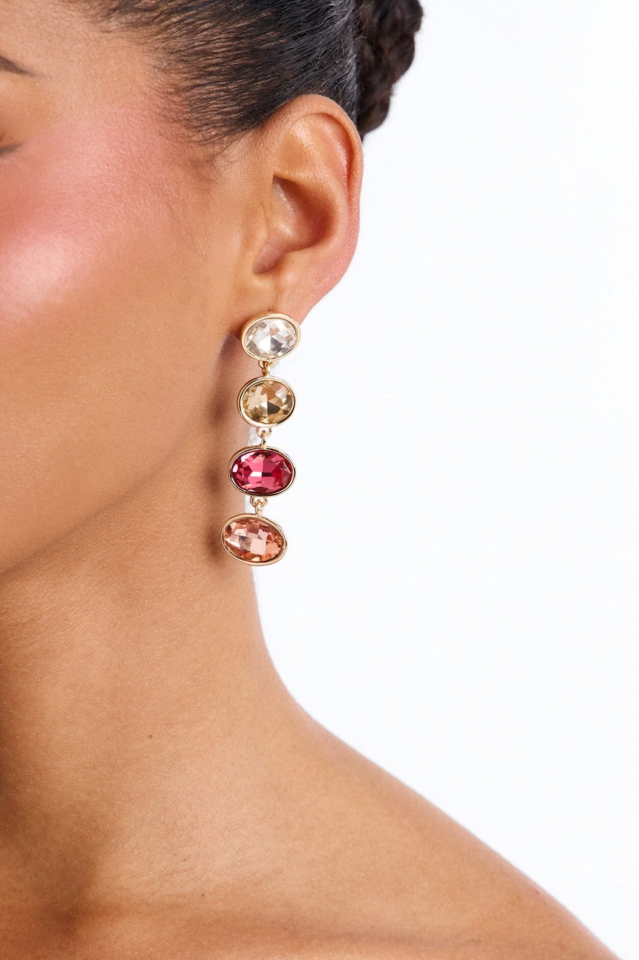 Only Fall Rhinestone Drop Earrings - Gold/Pink image 1