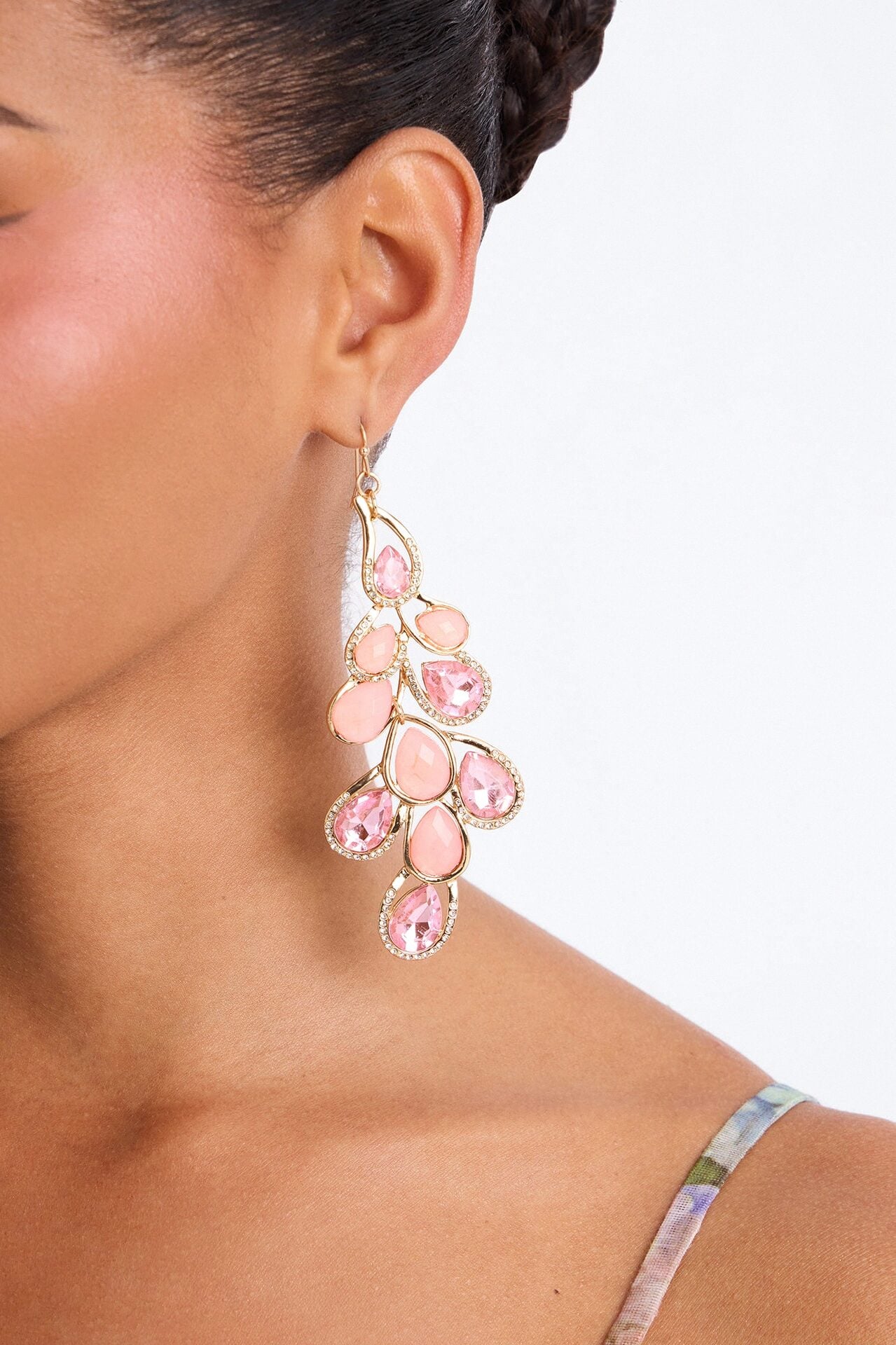 Vivienne Rhinestone Drop Earrings - Pink image 1
