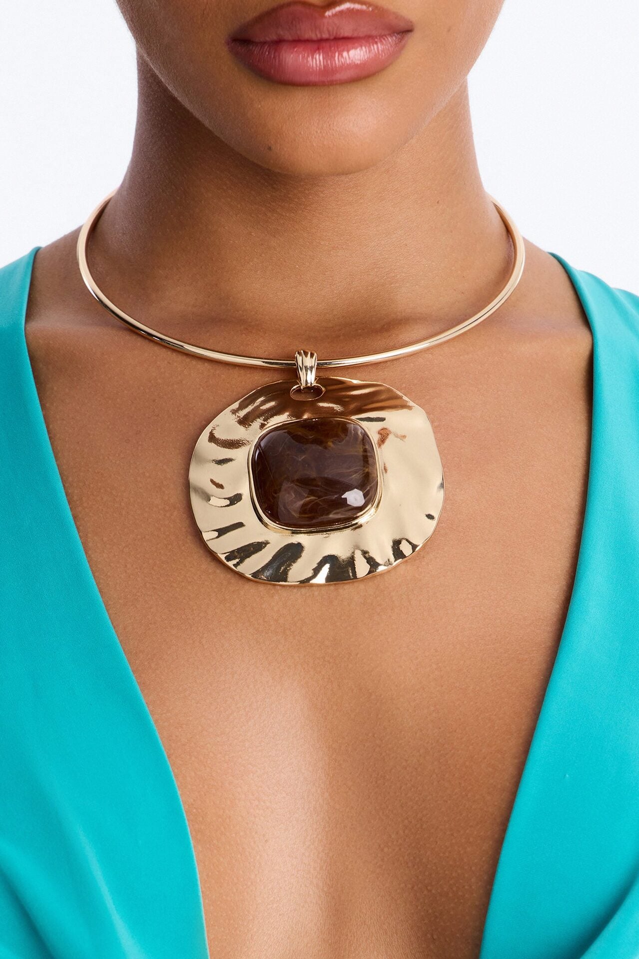 Stand By Jeweled Choker Necklace - Gold/Brown image 1