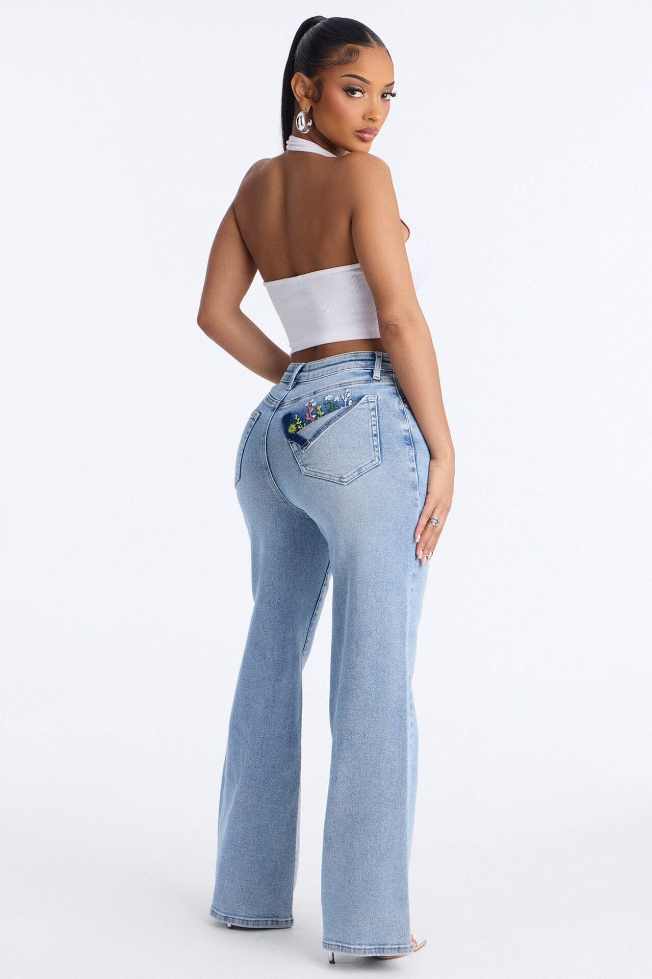 Pocketful Of Flowers Embroidered Jeans - Medium Wash image 1