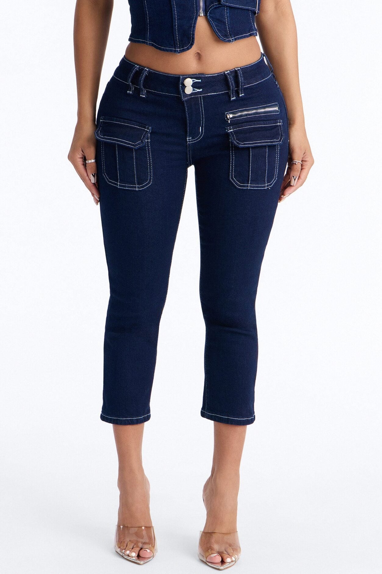 In Motion Low Rise Stretch Capri Jeans - Dark Wash image 1