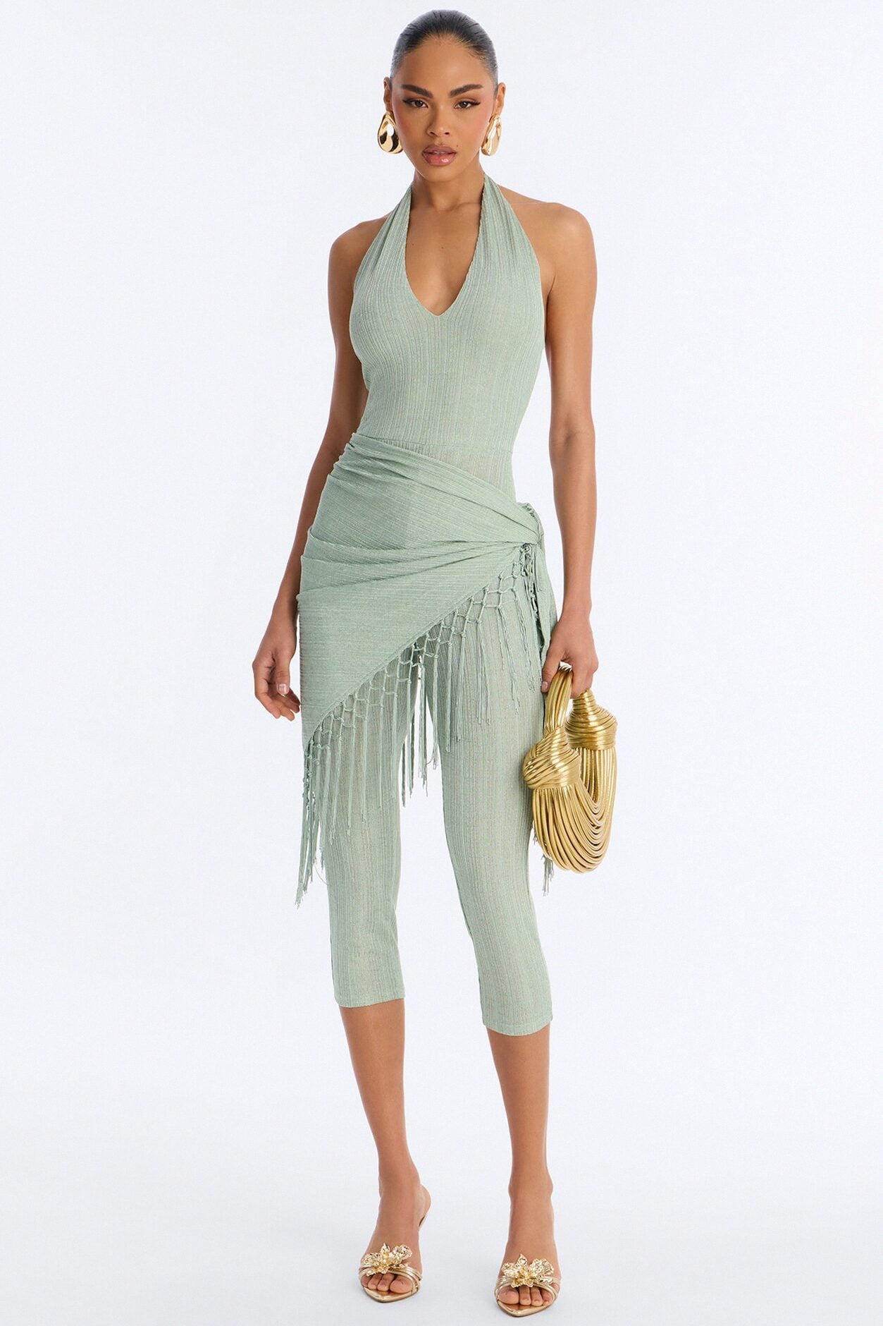 Emme Waist Tie Capri Catsuit - Sage image 1