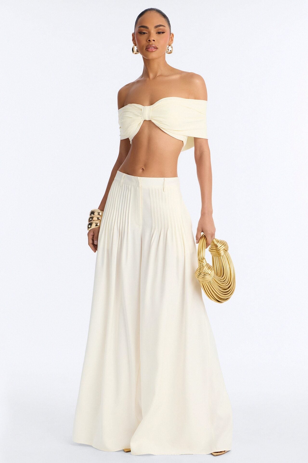 Settled In Pleated Wide Leg Pant 33″ - White image 1