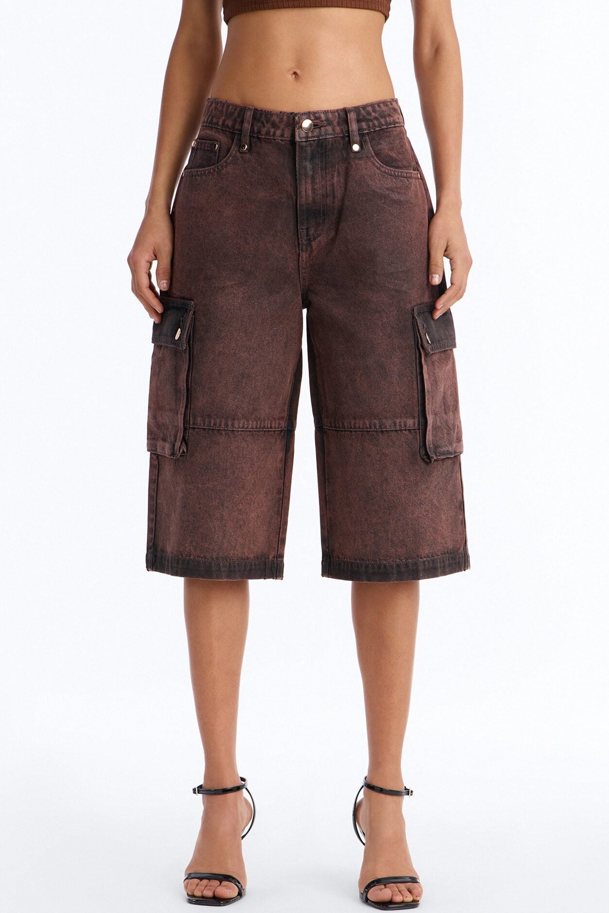Group Seven Coated Denim Cargo Jorts - Brown image 1
