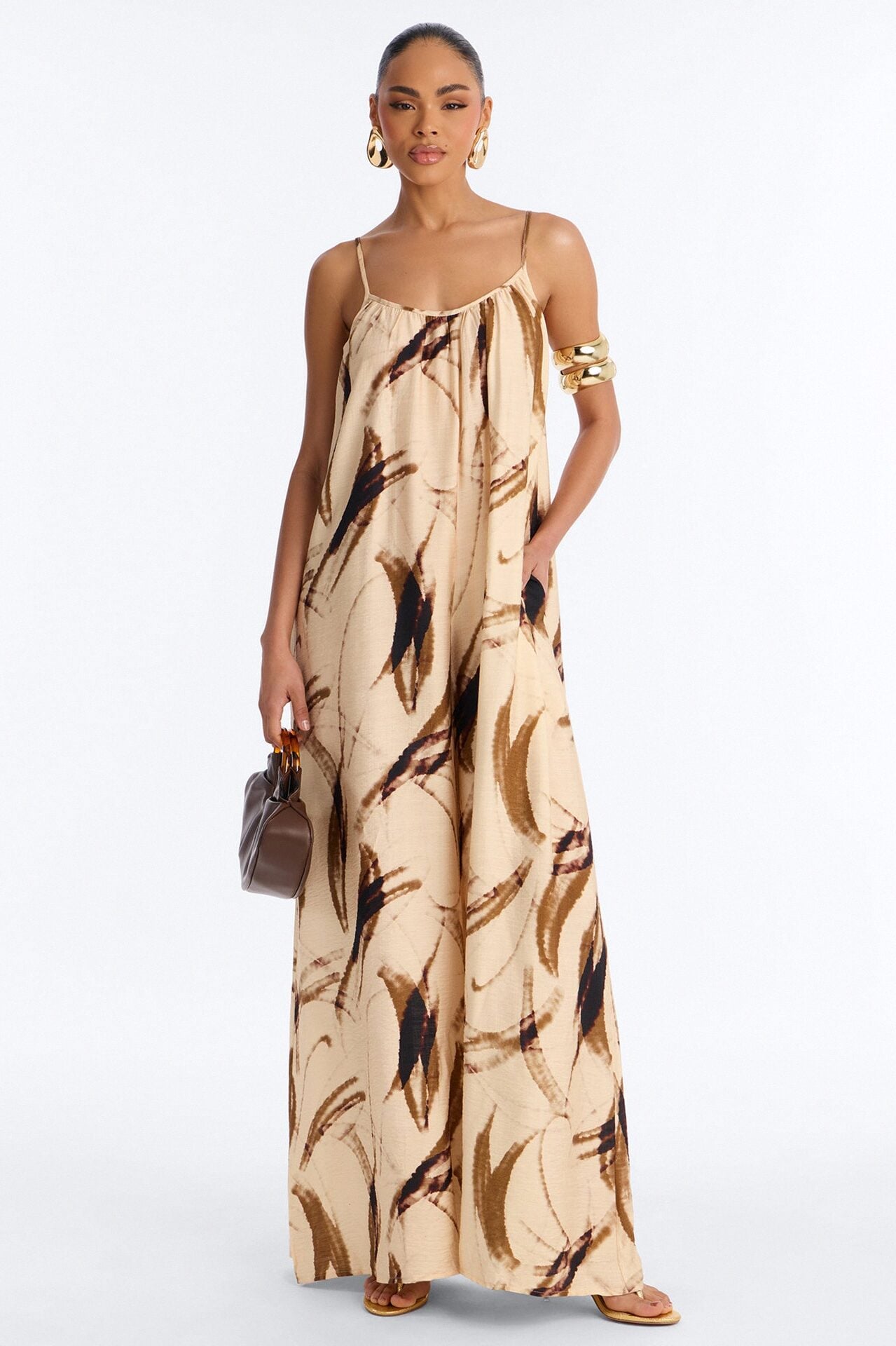 Tropics Time Linen Wide Leg Jumpsuit - Tan image 1