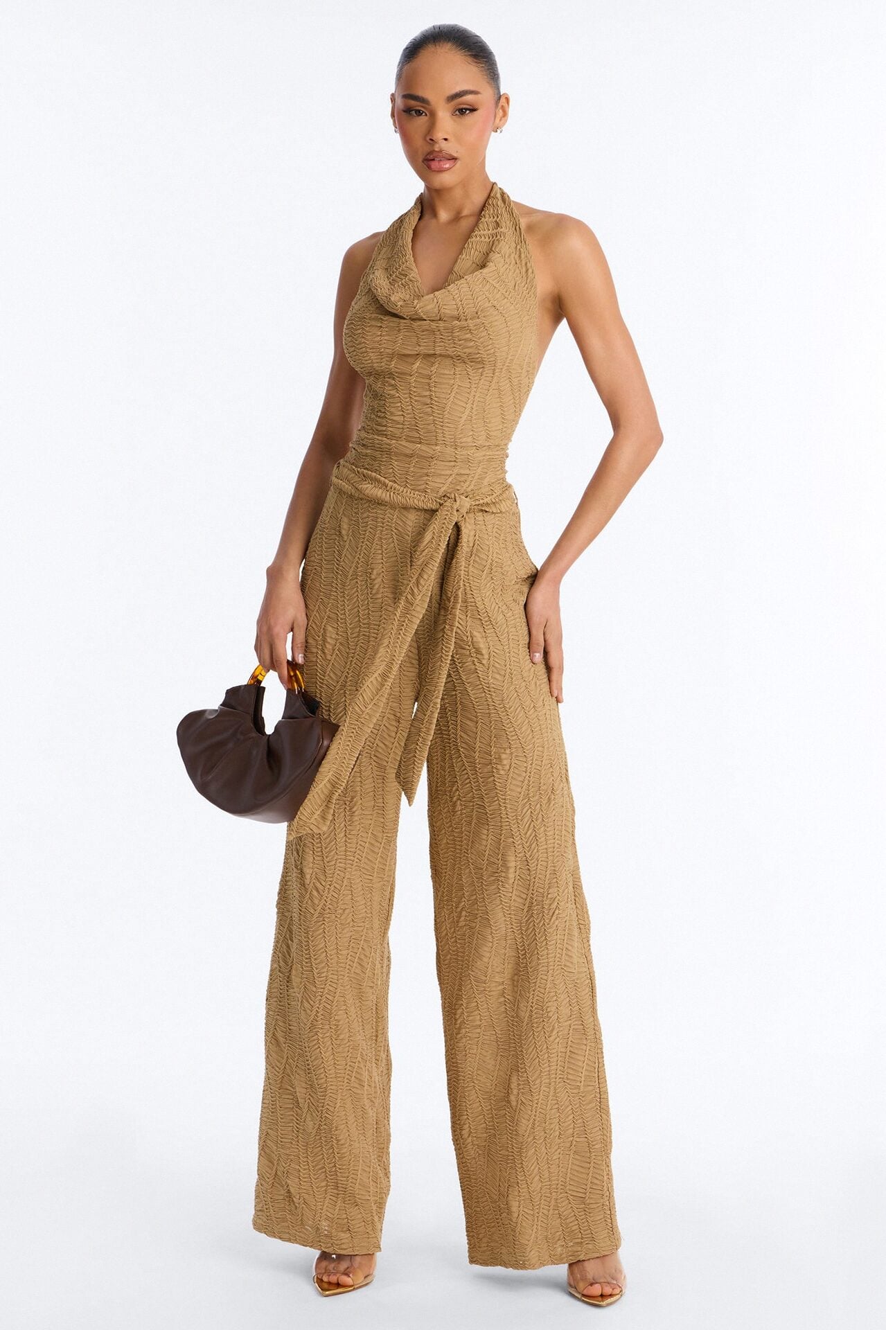 Emmy Textured Tie Waist Jumpsuit - Olive image 1