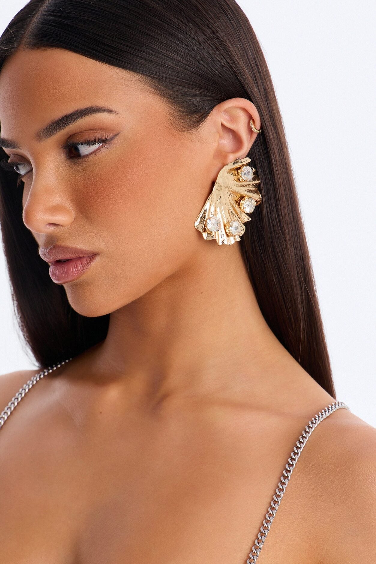 One Shell At A Time Rhinestones Drop Earrings - Gold image 1