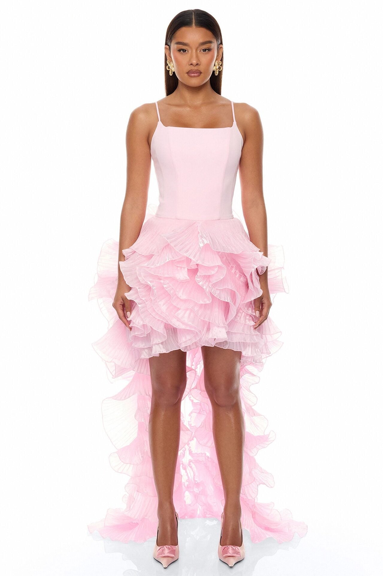 So Popular High Low Ruffle Gown - Pink image 1