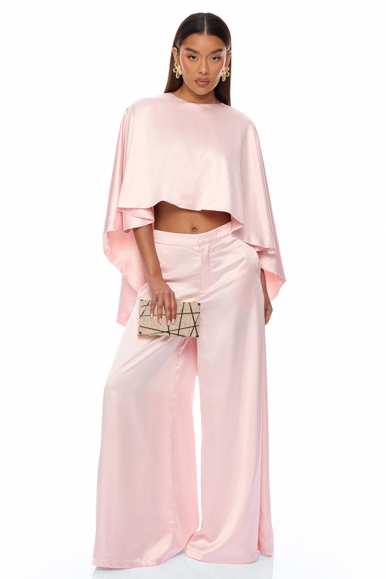 Zarah Draped Satin Pant Set - Light Pink image 1