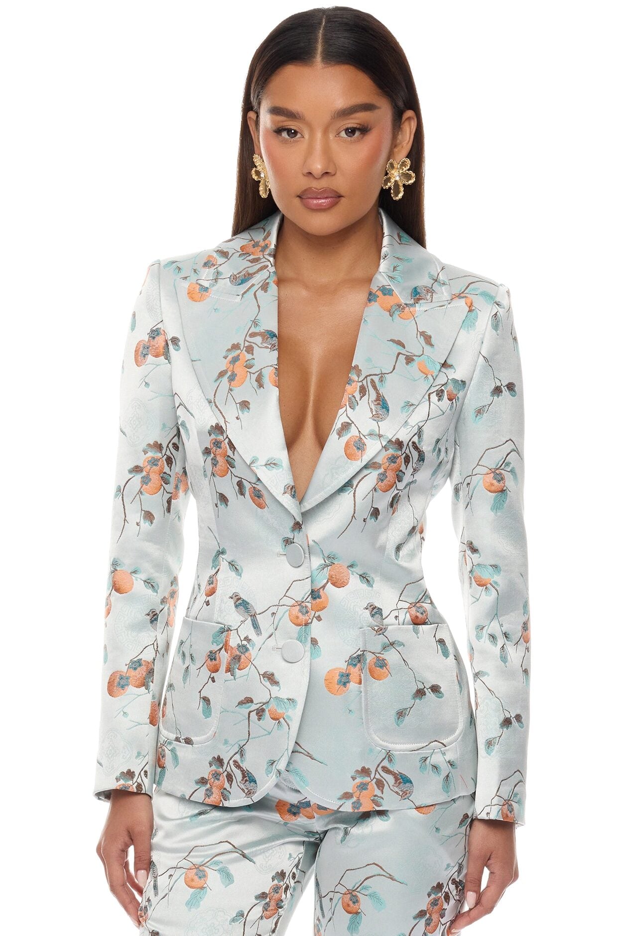 Amelya Jacquard Blazer Pant Set - Light Blue image 1
