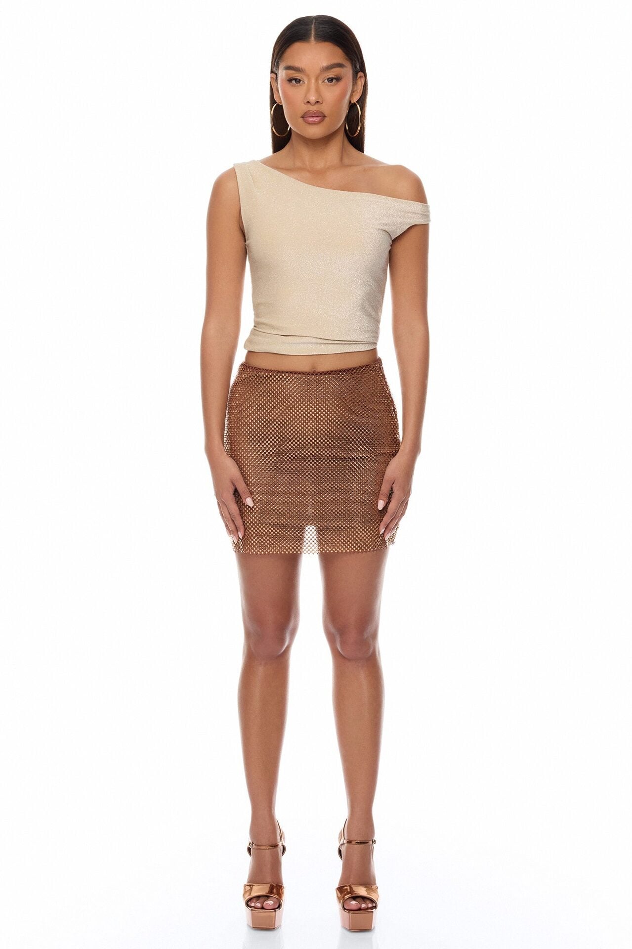 Crystal Crush Rhinestone Mini Skirt - Bronze image 1