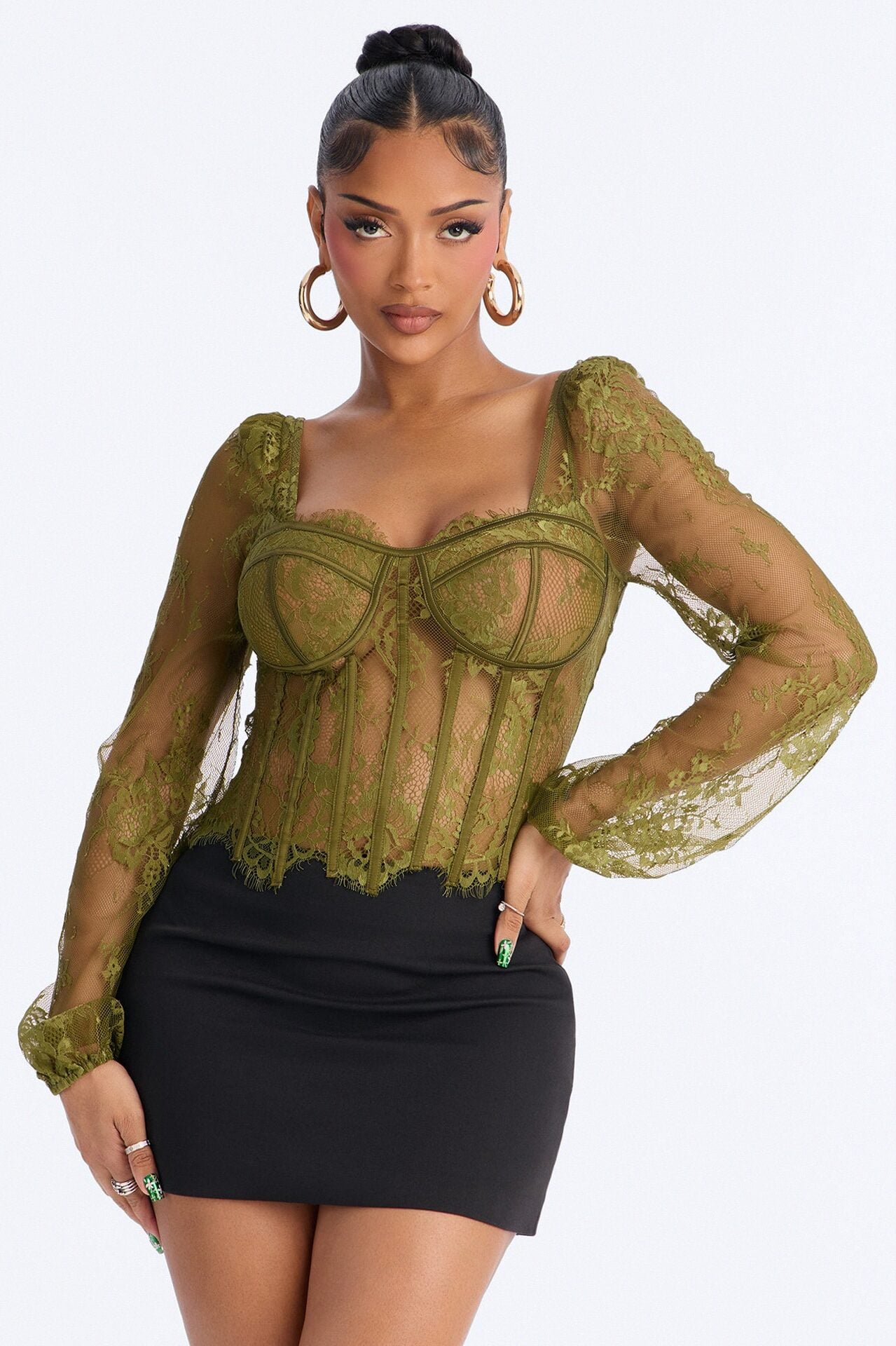 Gilded Glam Lace Bustier Top - Olive image 1