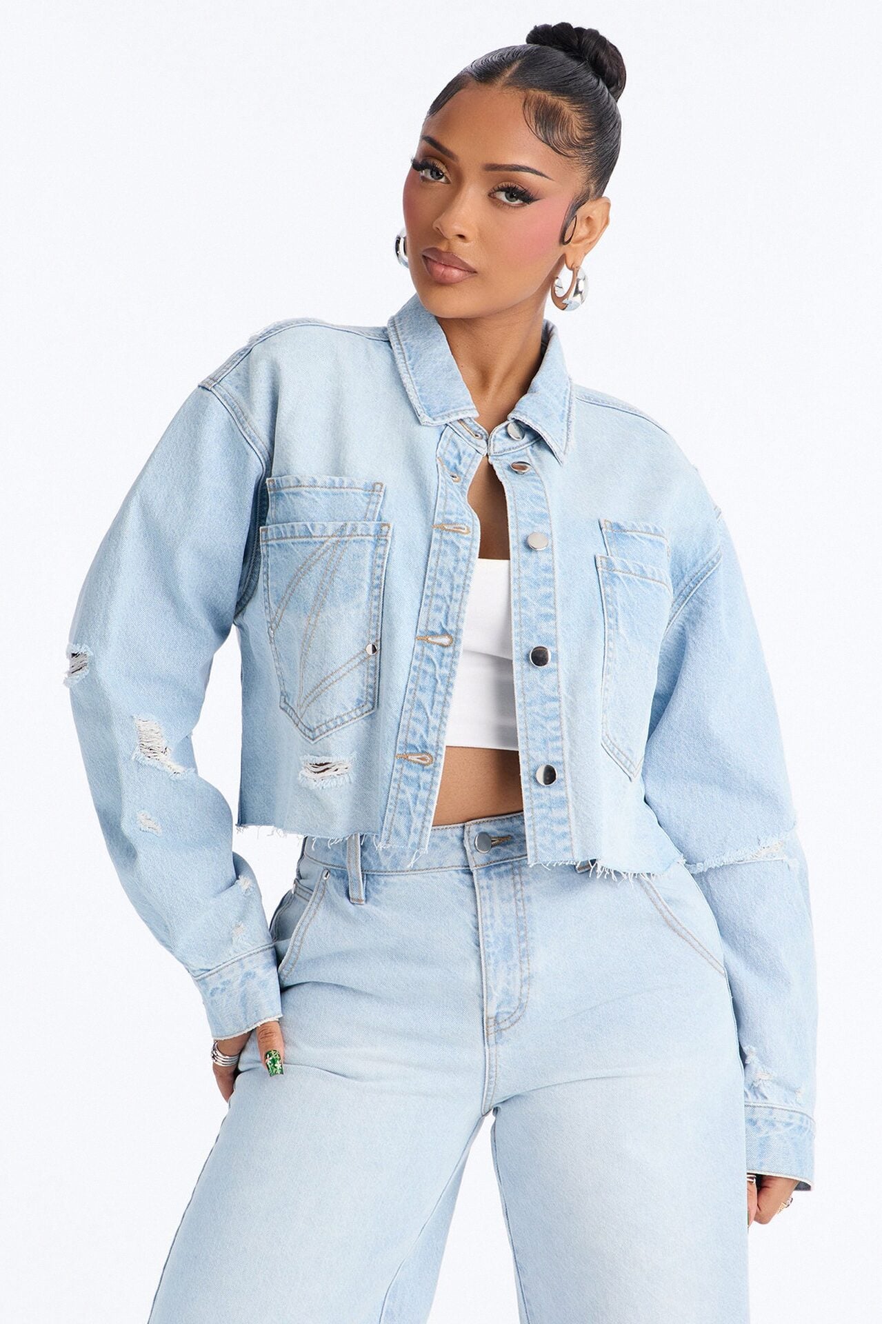 Clean Break Double Pocket Denim Shacket - Light Wash image 1