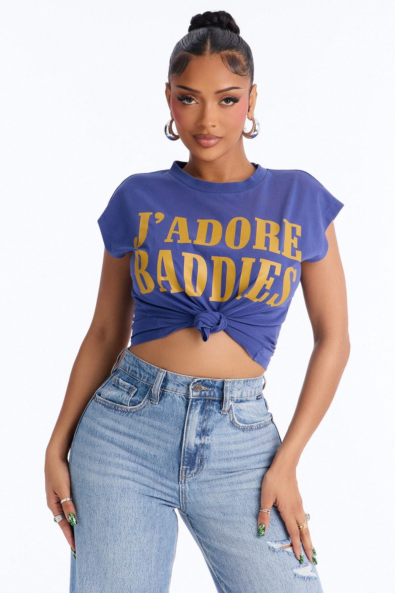J'Adore Baddies Tie Front Muscle Tank - Navy image 1