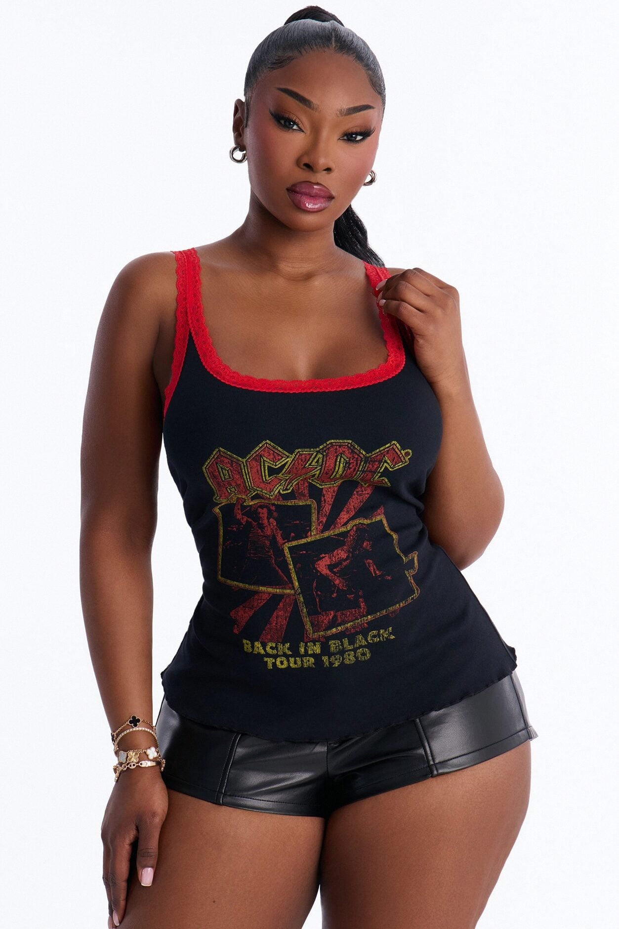 ACDC Contrast Lace Fitted Tank - Black image 1