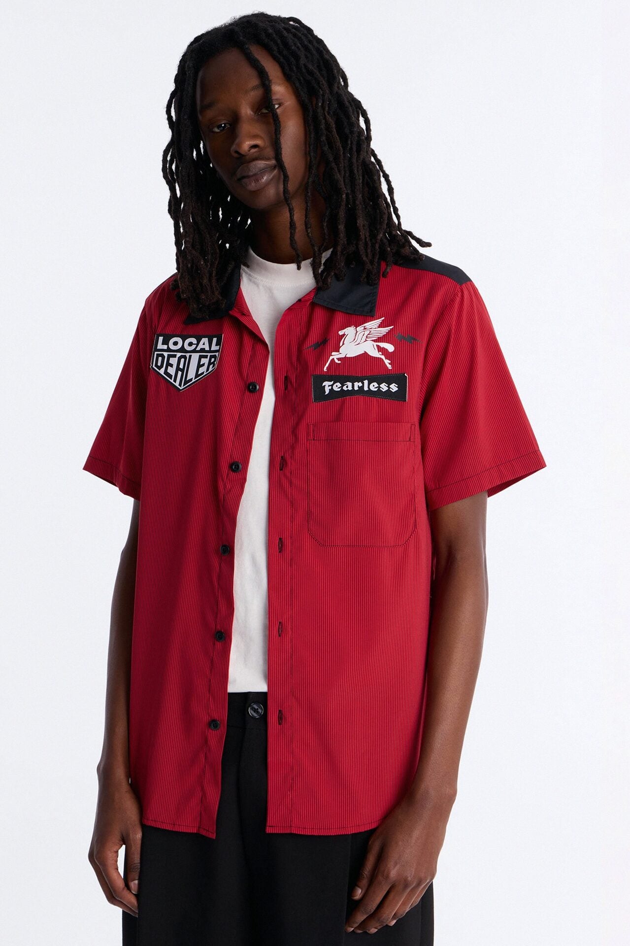Local Dealer Striped Button Up Shirt - Red image 1