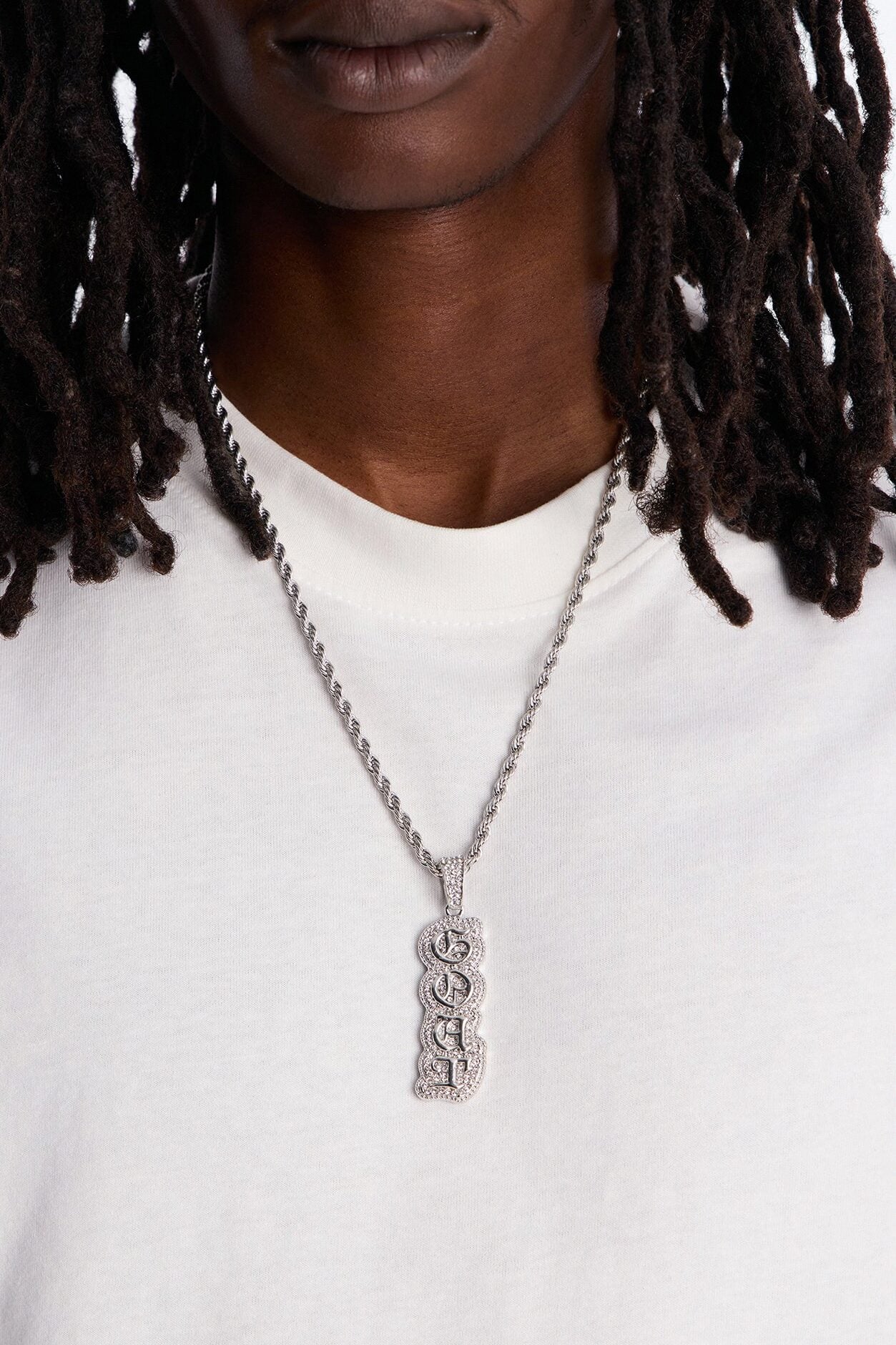 GOAT Script Vertical Iced Pendant Necklace - Silver image 1