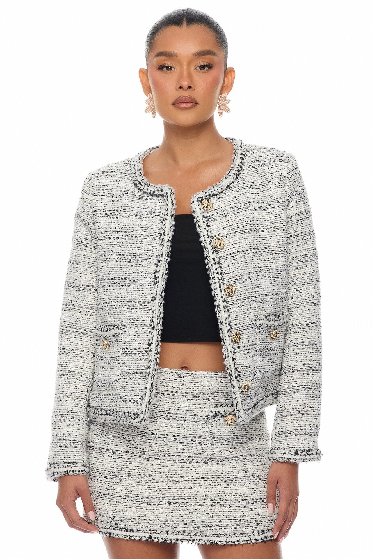 Kaela Embellished Tweed Jacket - Black/White image 1
