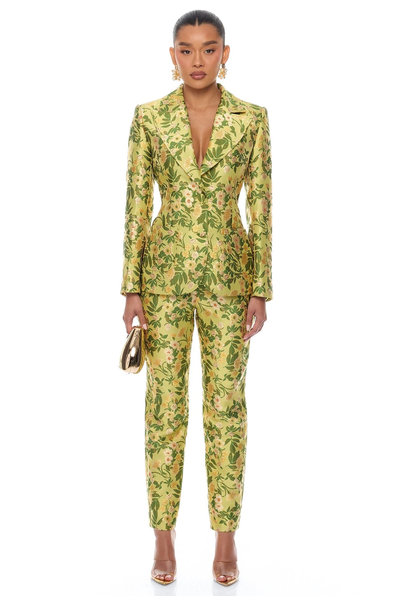 Emilee Jacquard Blazer Pant Set - Chartreuse image 1