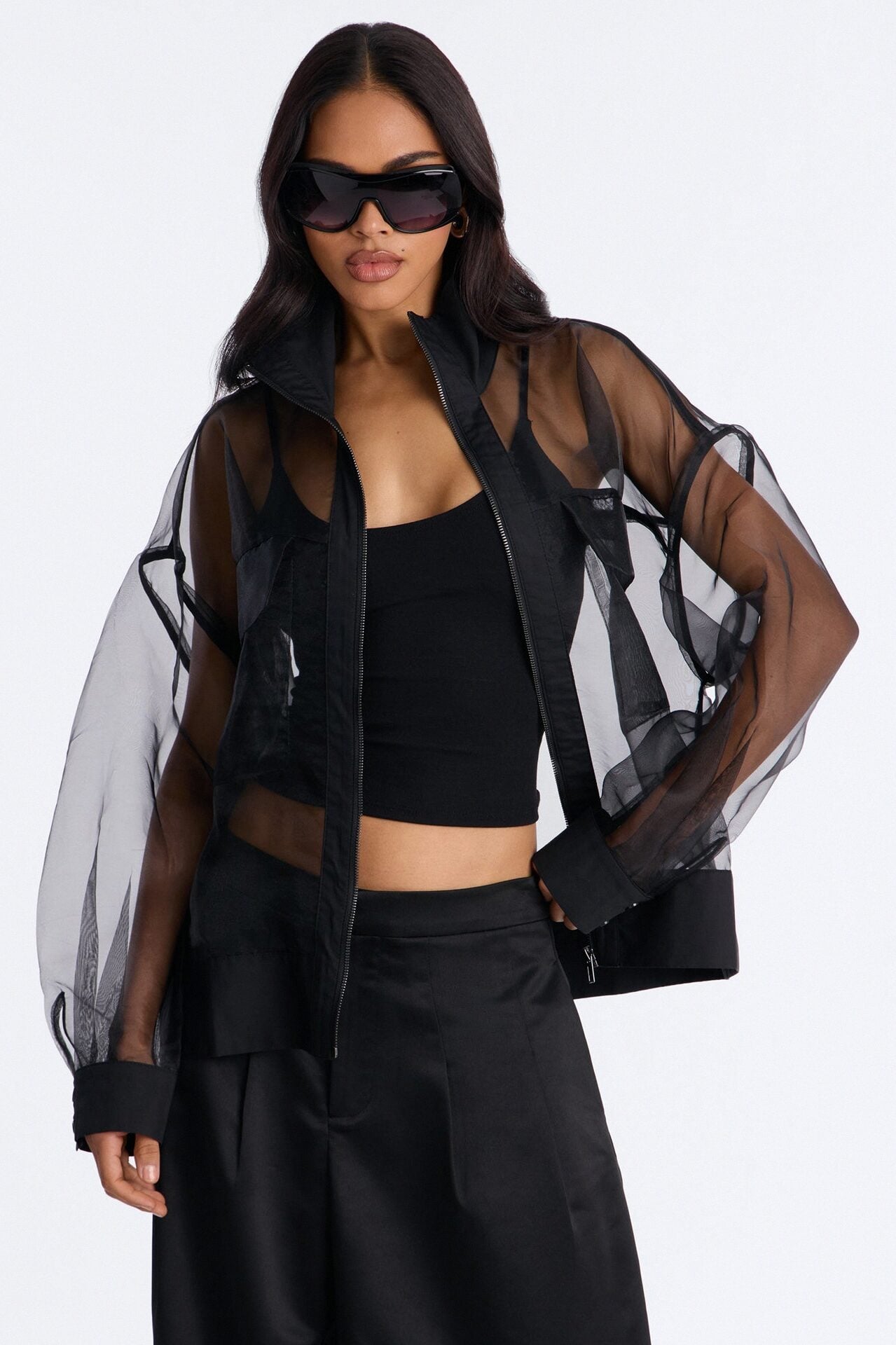 Something To Prove Sheer Organza Bomber Jacket - Black image 1
