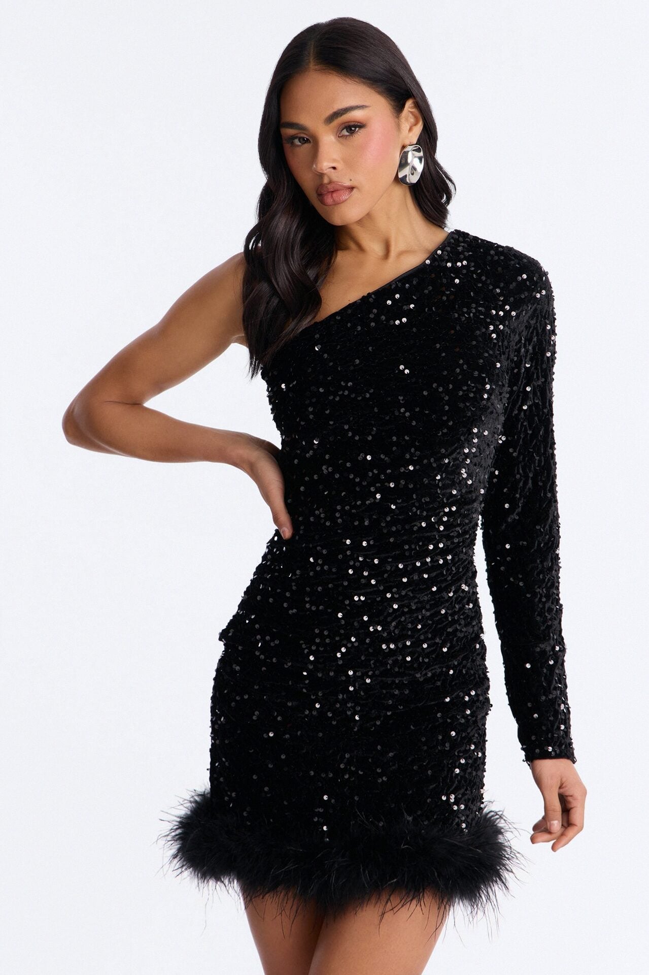 Tall Giada Sequin Mini Dress - Black image 1
