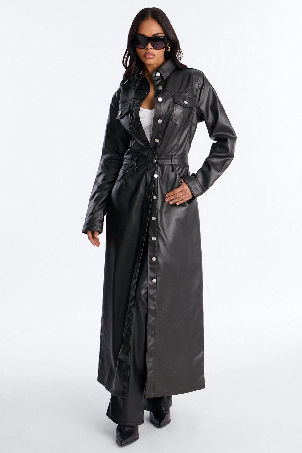 Into The Night Coated Denim Trench Coat - Black image 1