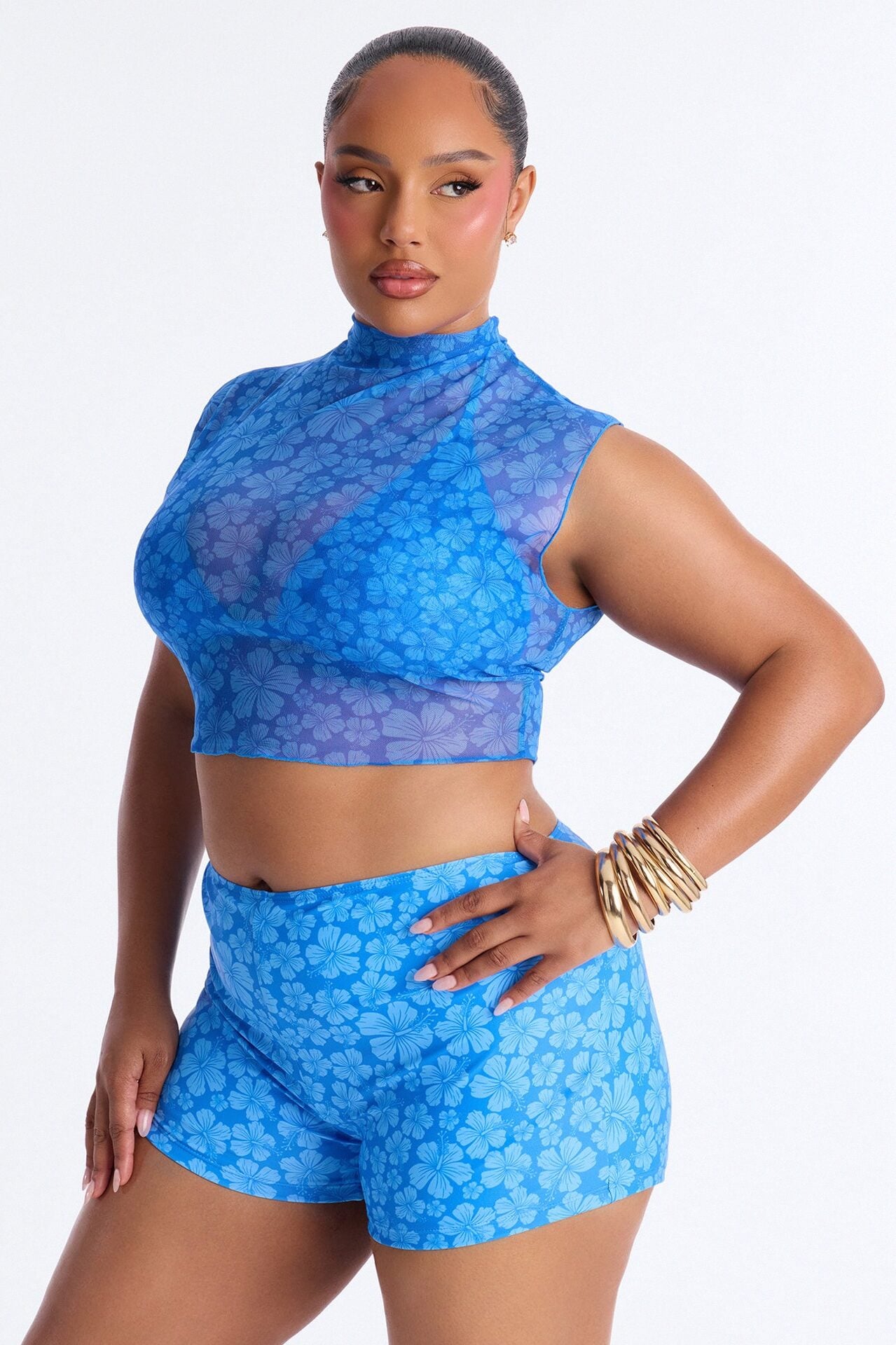 Kristy Floral 3 Piece Bikini Set - Blue/combo image 1