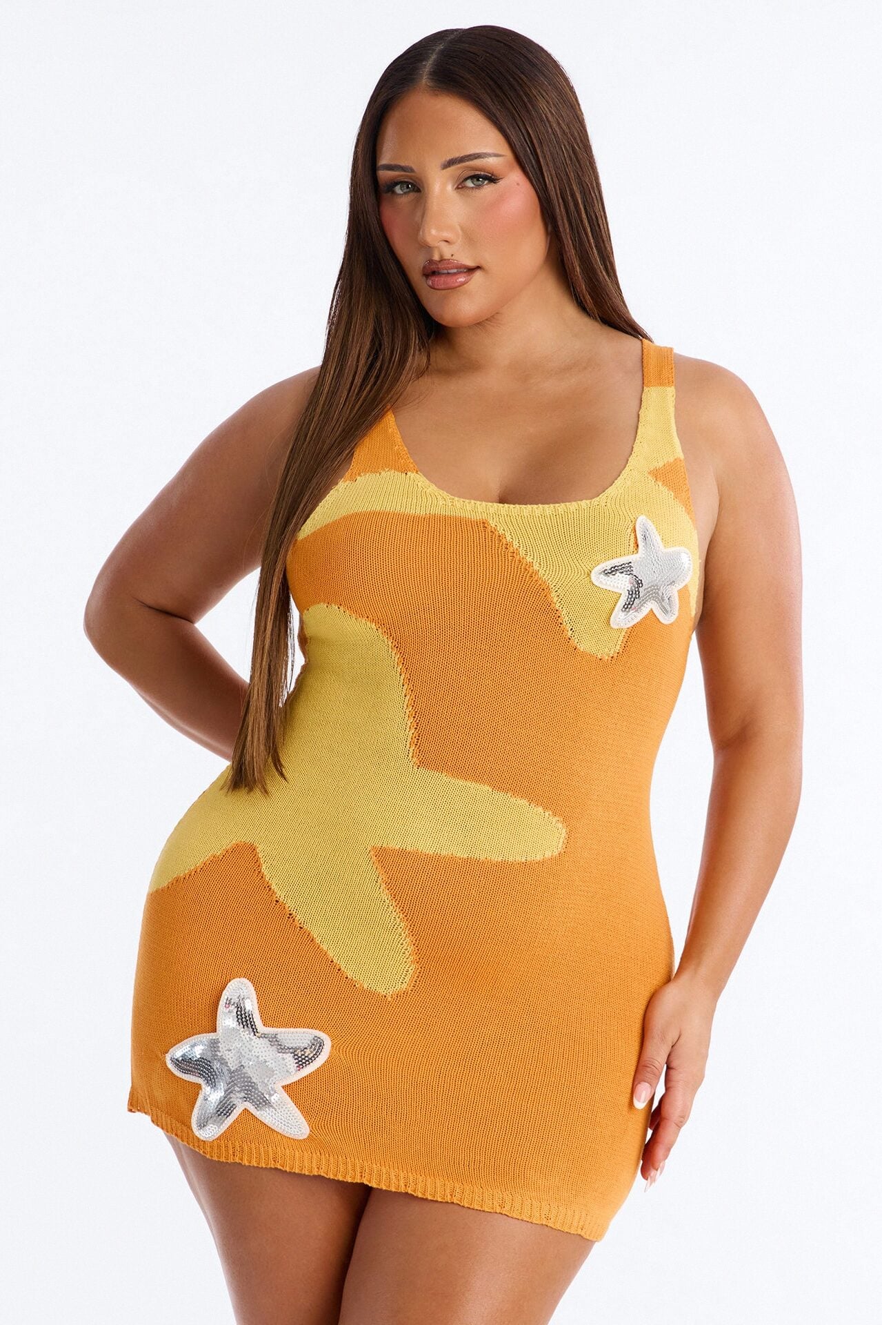 Aqua Atelier Crochet Swim Cover Up Dress - Orange/combo image 1