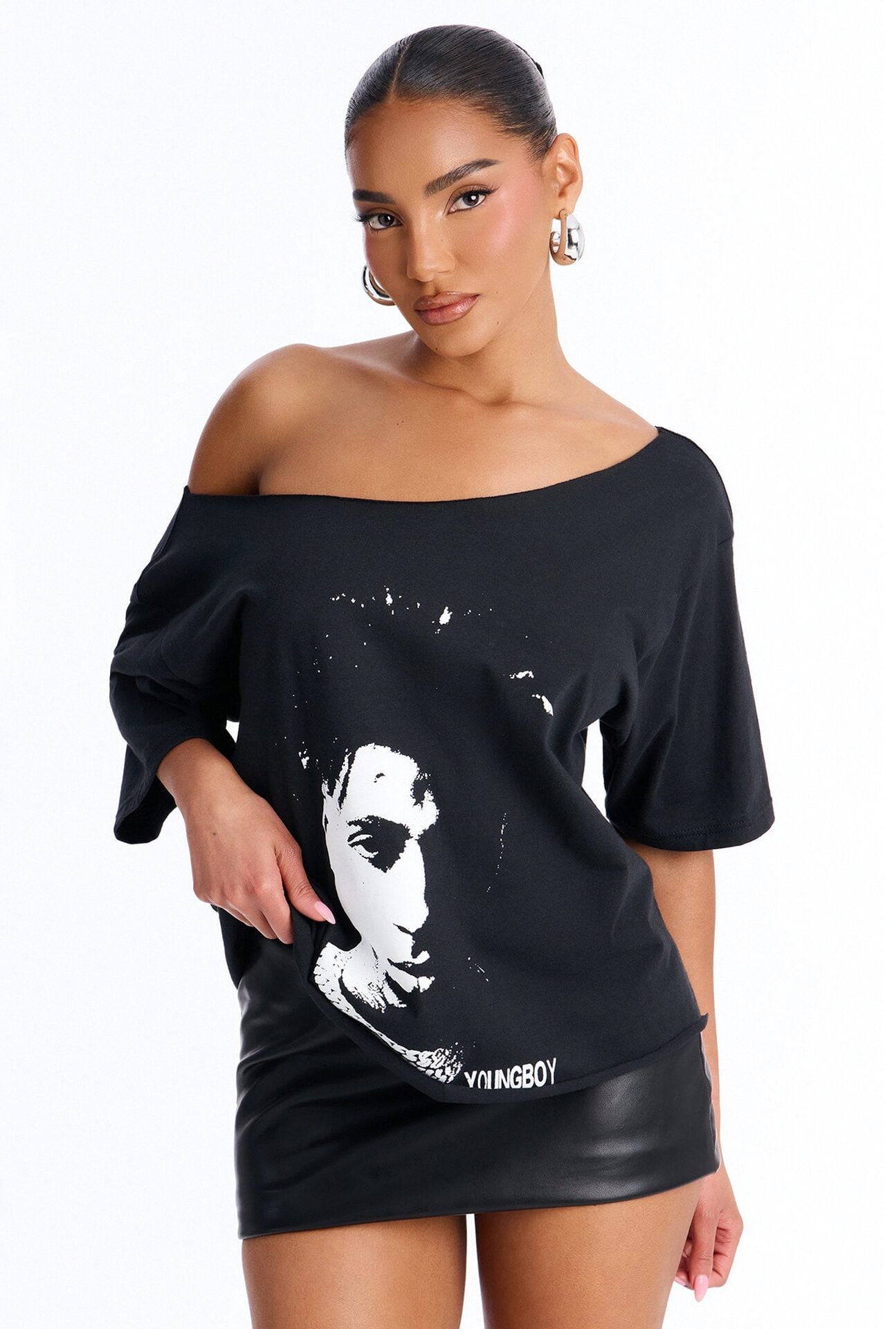 Youngboy Off Shoulder Chain Tee - Black image 1