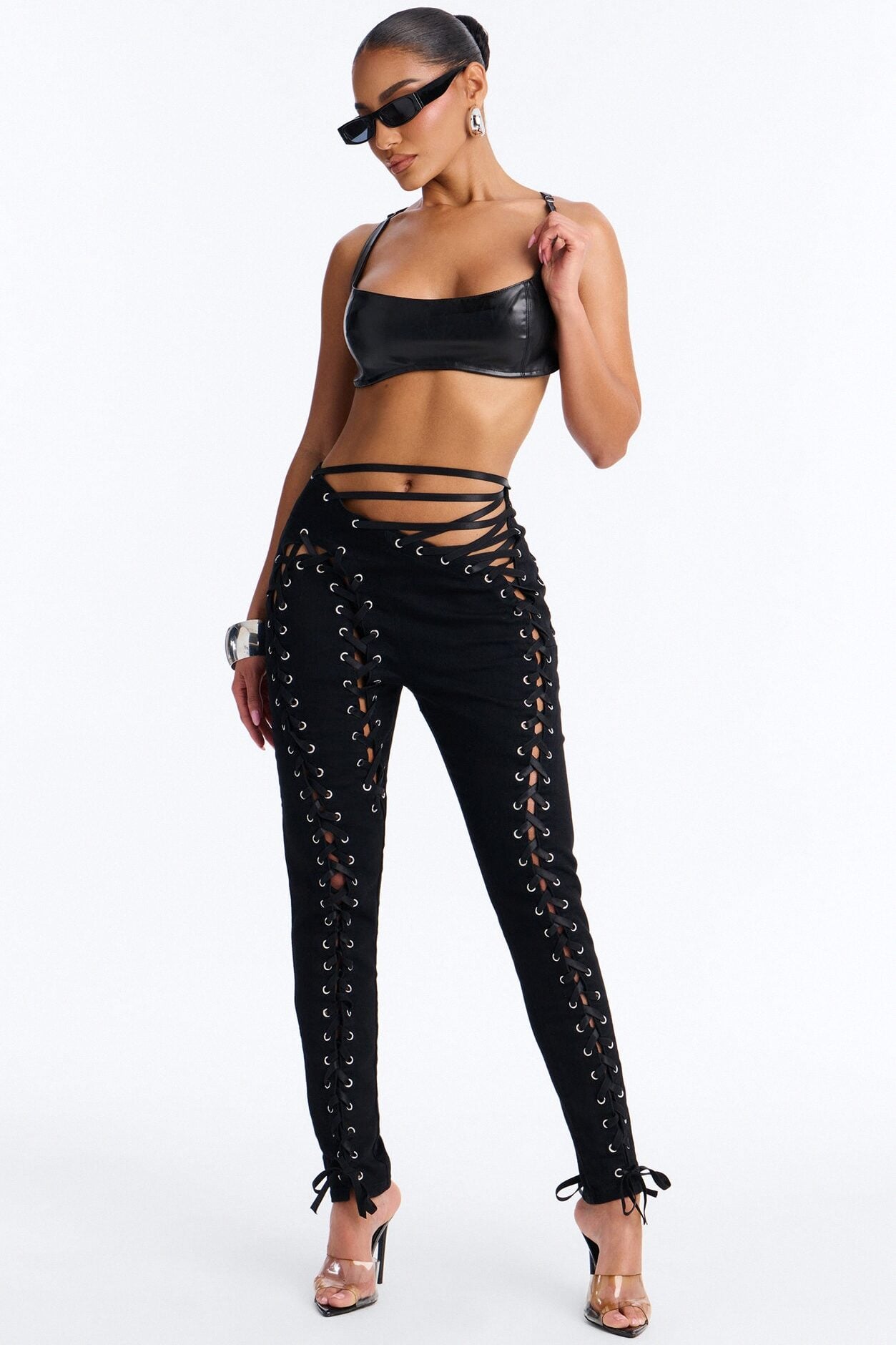 Bad Influence Lace Up Skinny Jeans - Black image 1