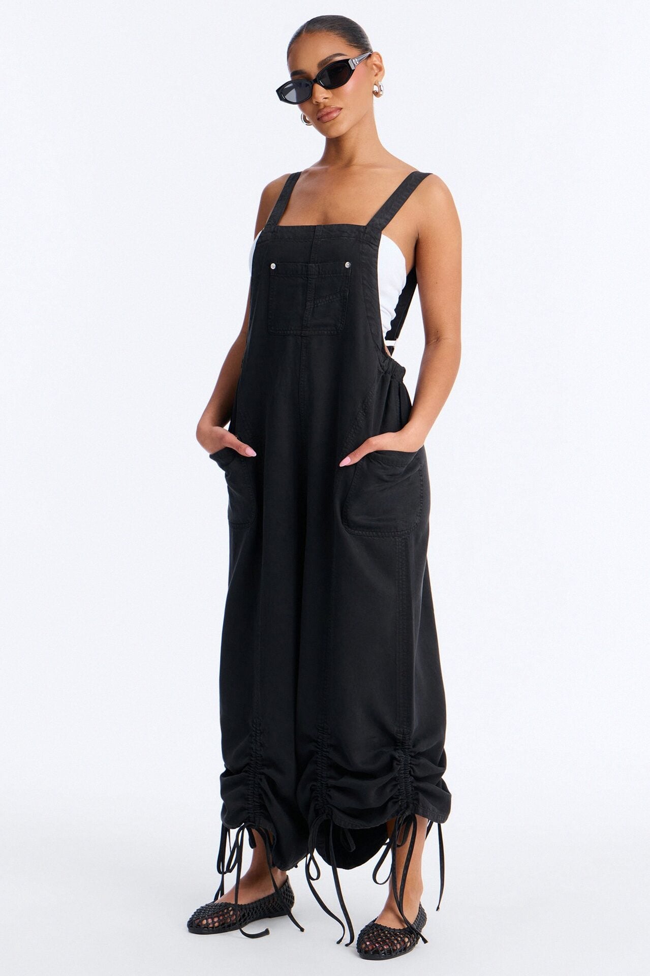 In Too Deep Drapey Denim Overalls - Black image 1