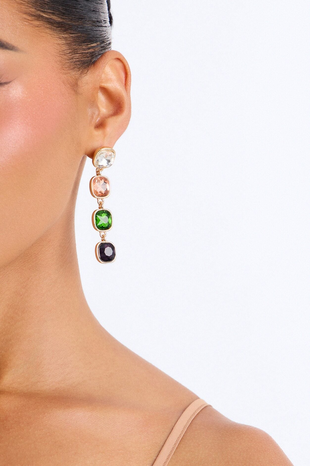 Only Fall Rhinestone Drop Earrings - Gold/Green image 1