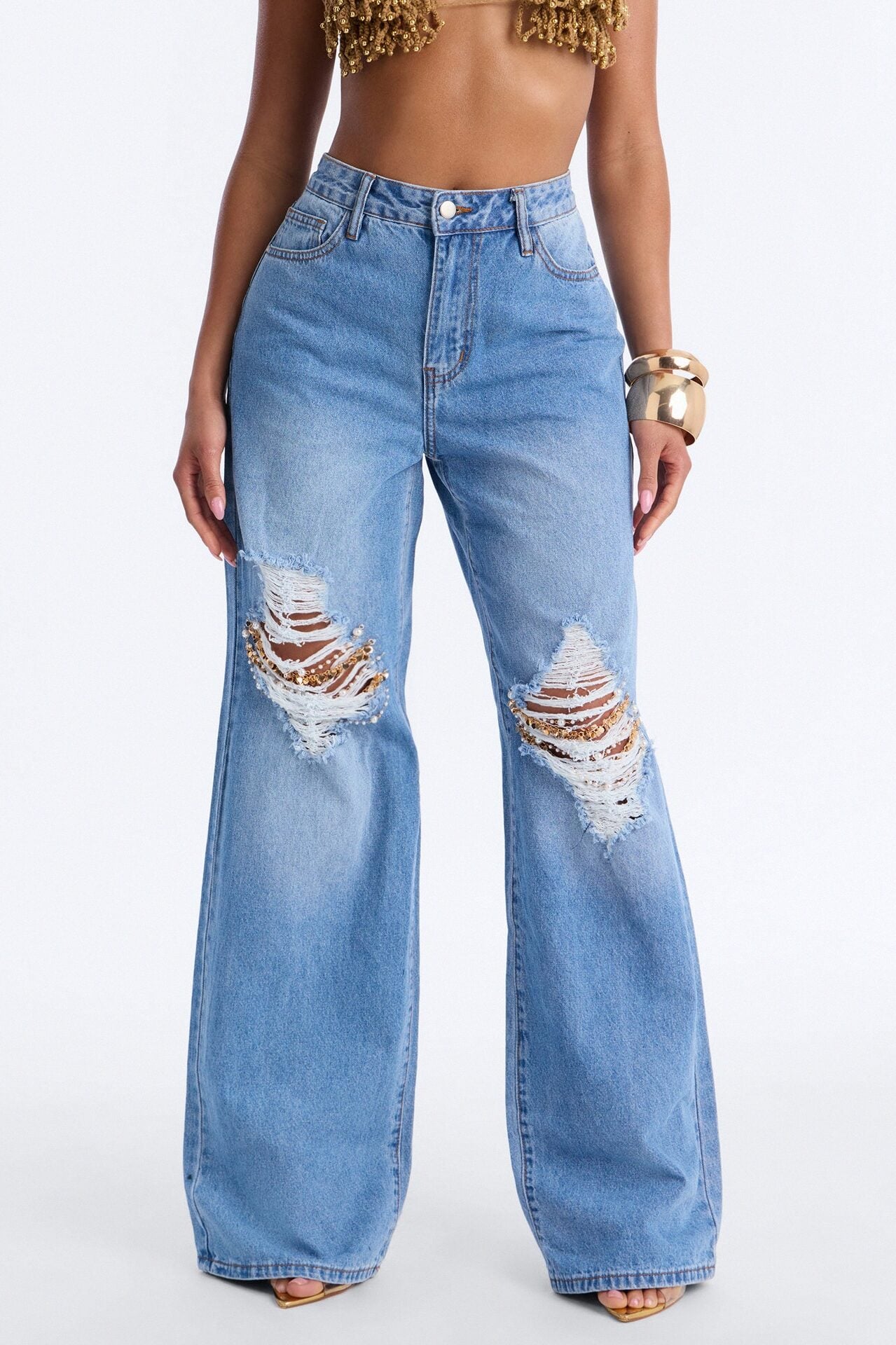 Love Lockdown Ripped Wide Leg Jeans - Medium Wash image 1